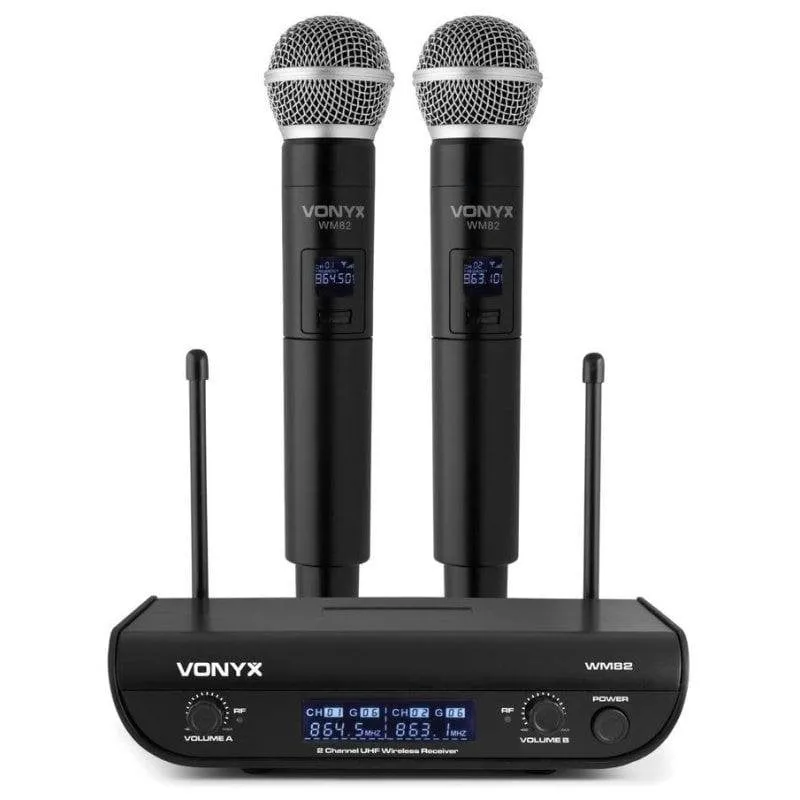 Microfono Vonyx WM82 wireless UHF doppio mano Mini-XLR con custodia - immagine 1