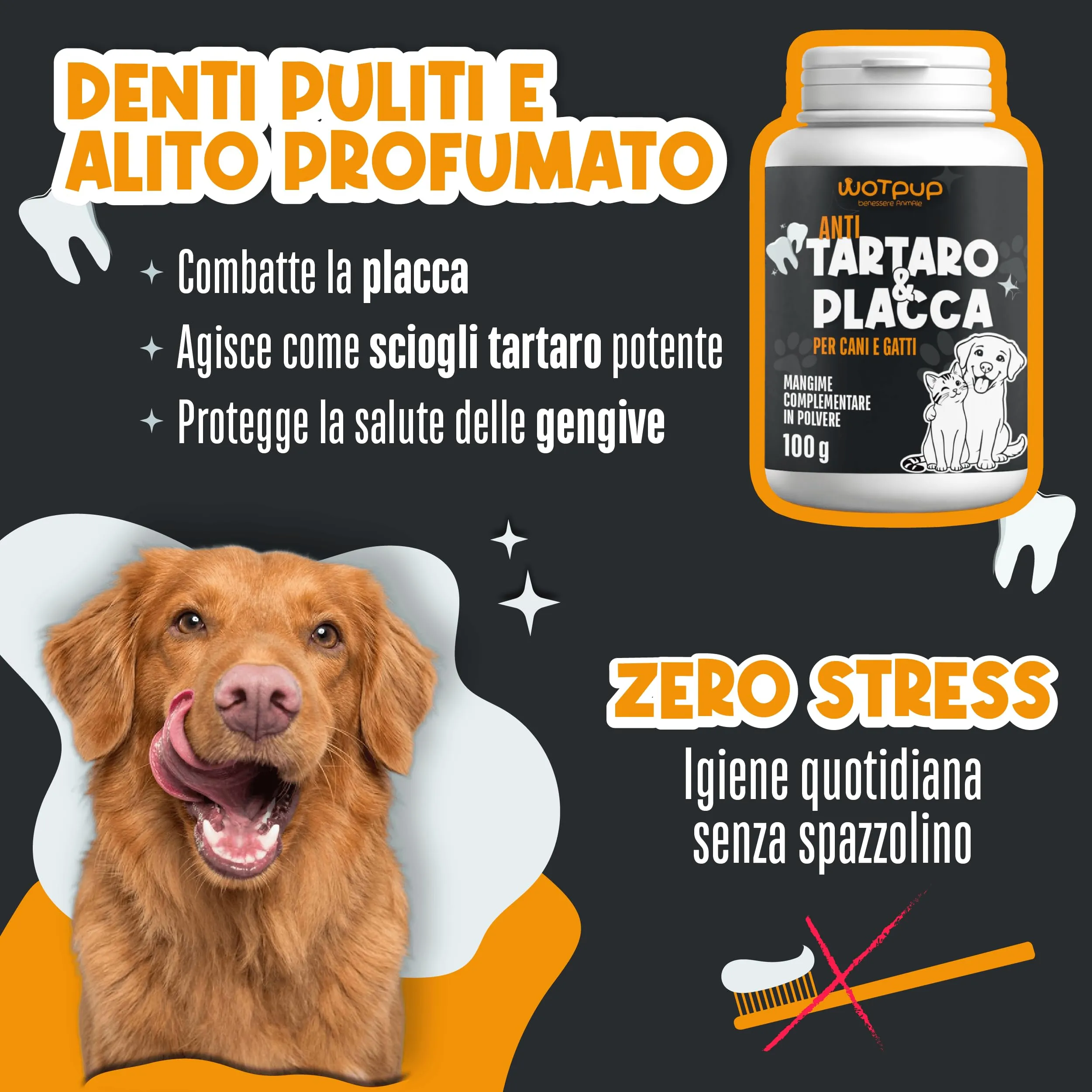 Dental Bright Cani, Pulizia Denti Cane e Gatto. Polvere Dentale Naturale - immagine 3