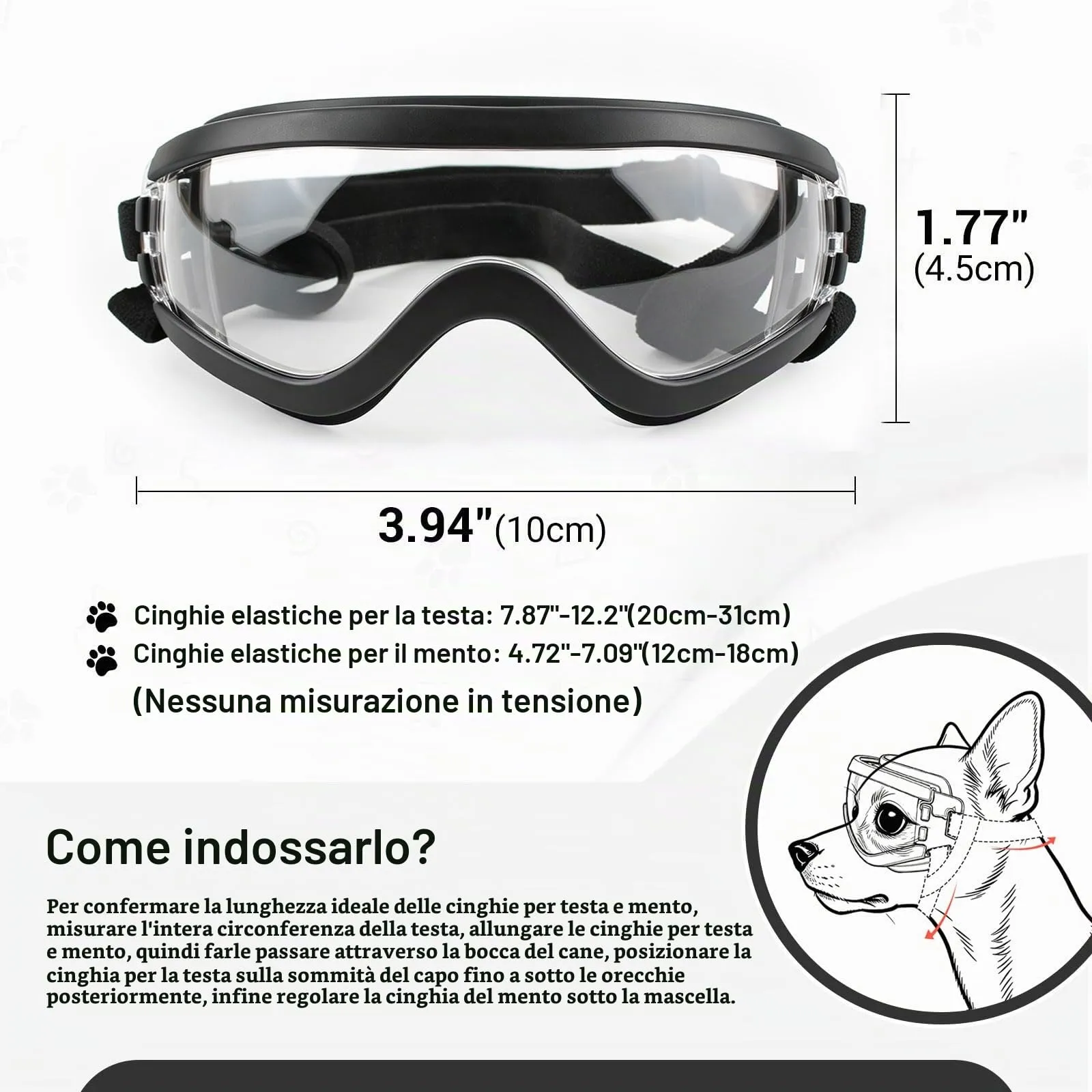 PETLESO, occhiali per cani per cani di taglia media, anti-UV, antivento, con fascetta elastica regolabile, occhiali da sole per cani per razze medie, trasparenti, taglia S - immagine 4
