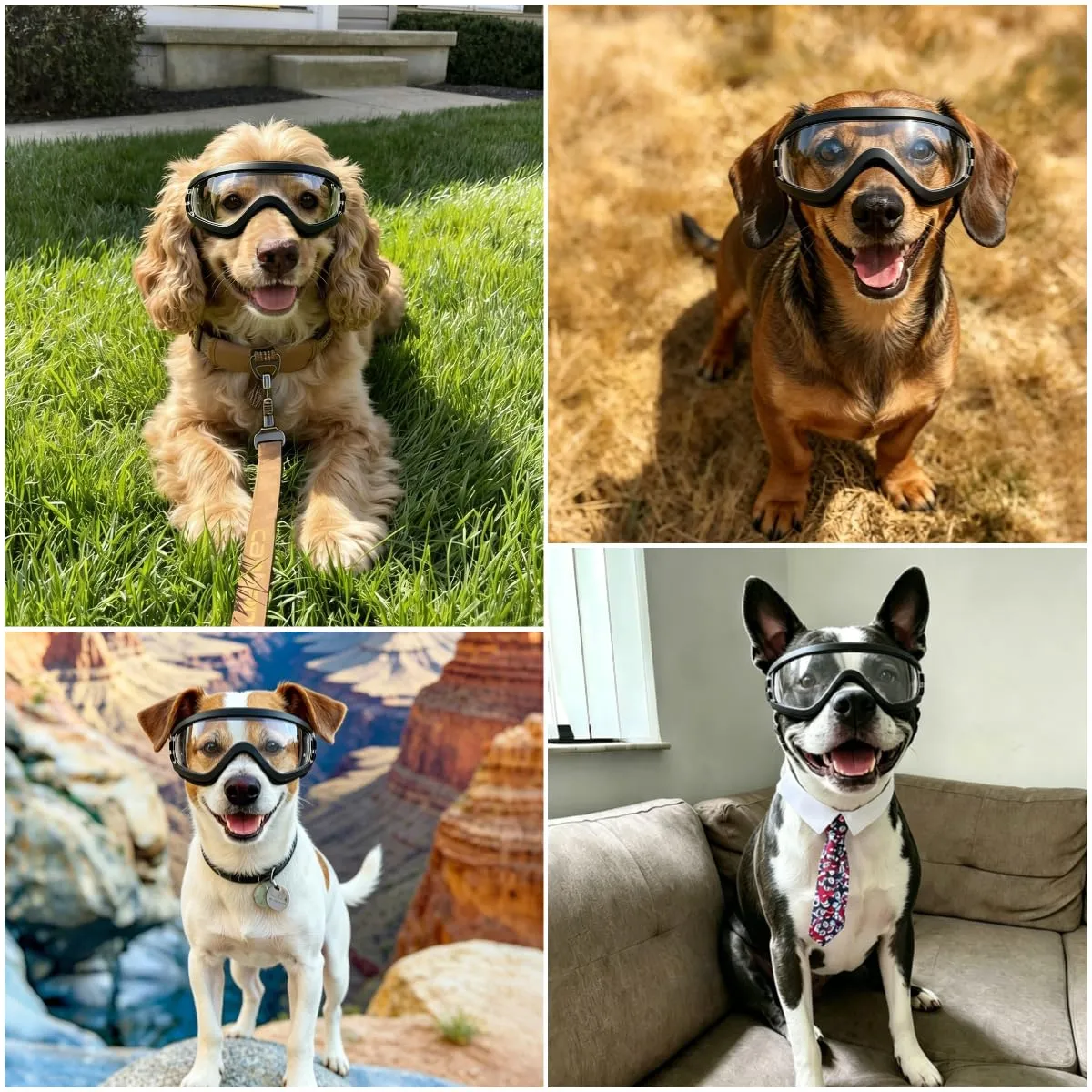 PETLESO Occhiali per cani di taglia media, anti-UV, antivento, con fascia elastica regolabile, occhiali da sole per cani di taglia media, trasparenti, M - immagine 2
