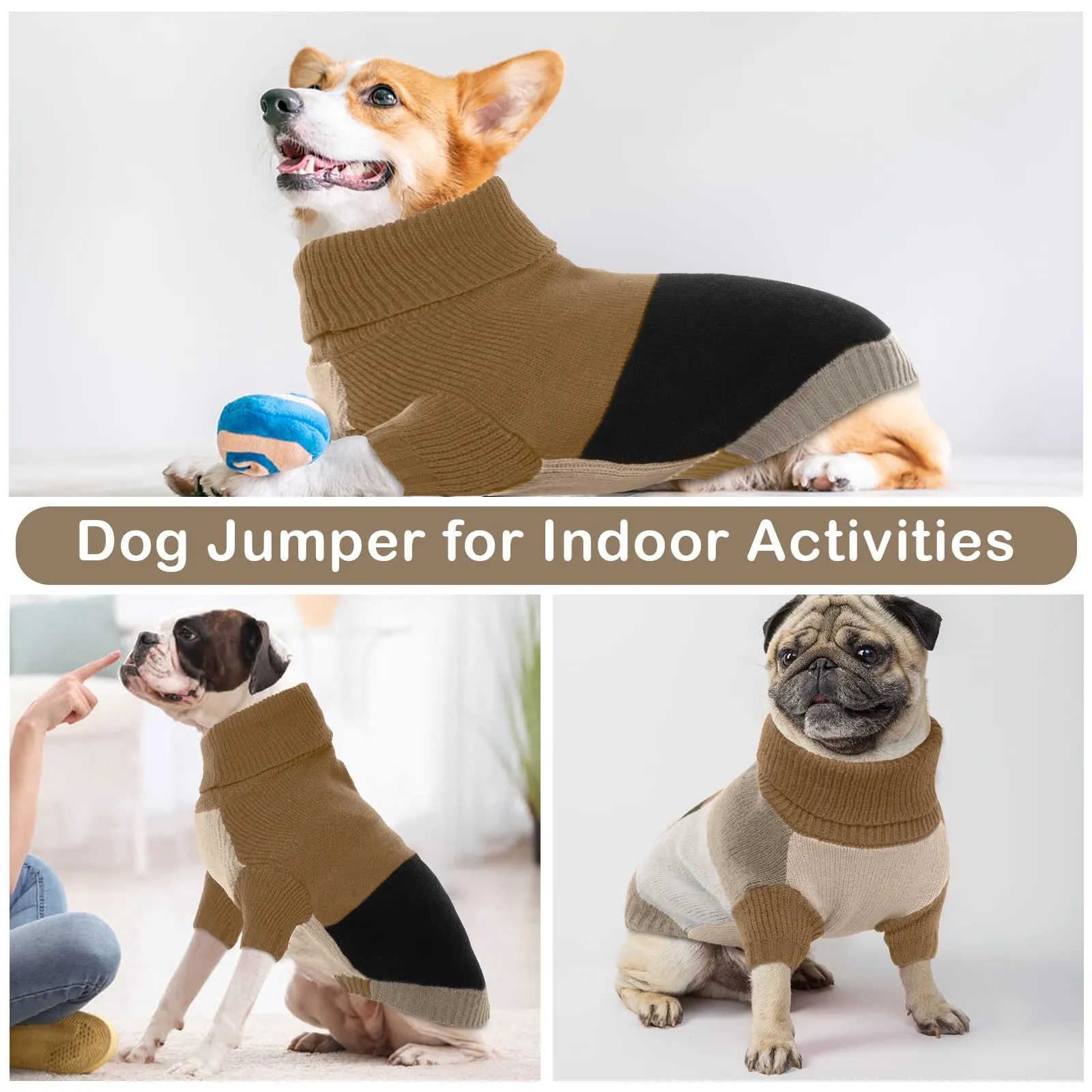 Maglione per cani con foro per imbracatura, caldo maglione per cani in maglia acrilica per la stagione fredda, dolcevita elasticizzato facile da indossare, abbigliamento invernale per cani di piccola - immagine 5