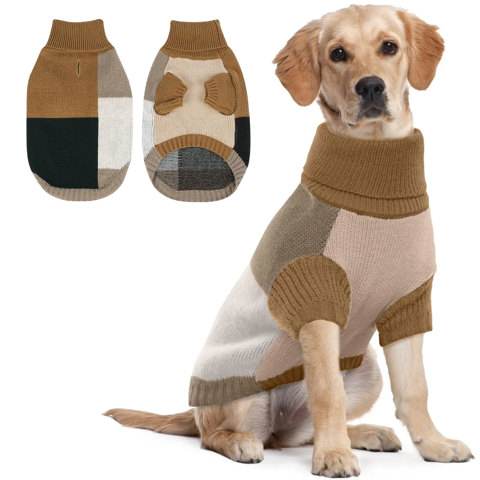 Maglione per cani di taglia grande | Caldo maglione in maglia acrilica con collo alto e foro per pettorina, abbigliamento invernale per passeggiate | Pit Bull, Lean Lab, Border Collie, mix di moka - immagine 1