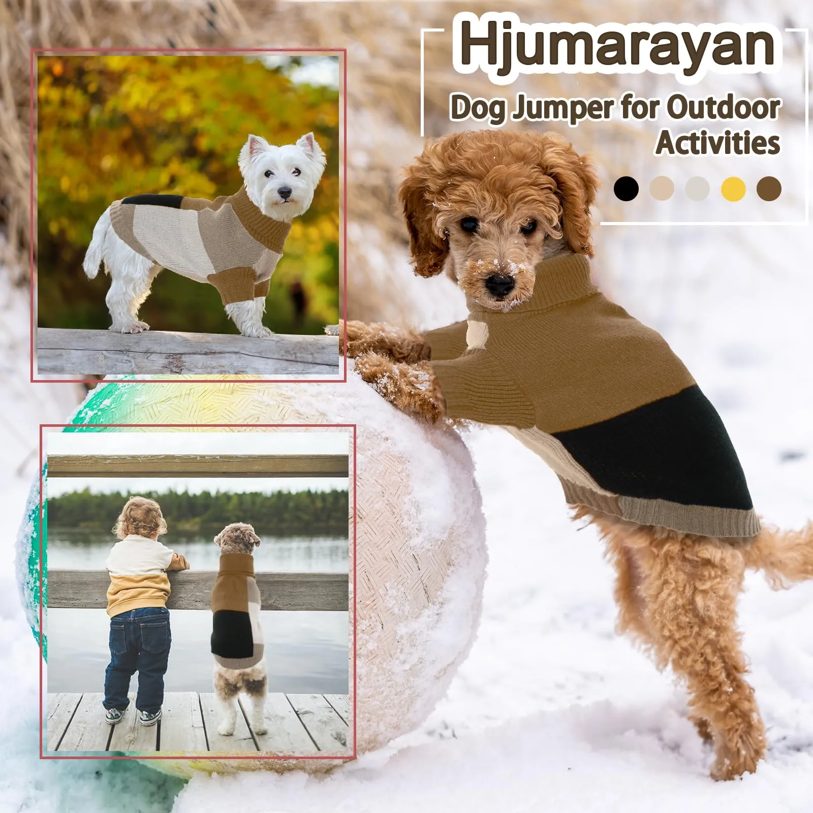 Maglione per cani di taglia media | Maglione lavorato a maglia per cani caldo per l'inverno con occhielli per guinzaglio e dolcevita | Comodo maglione natalizio per cani | Border Collie - immagine 6
