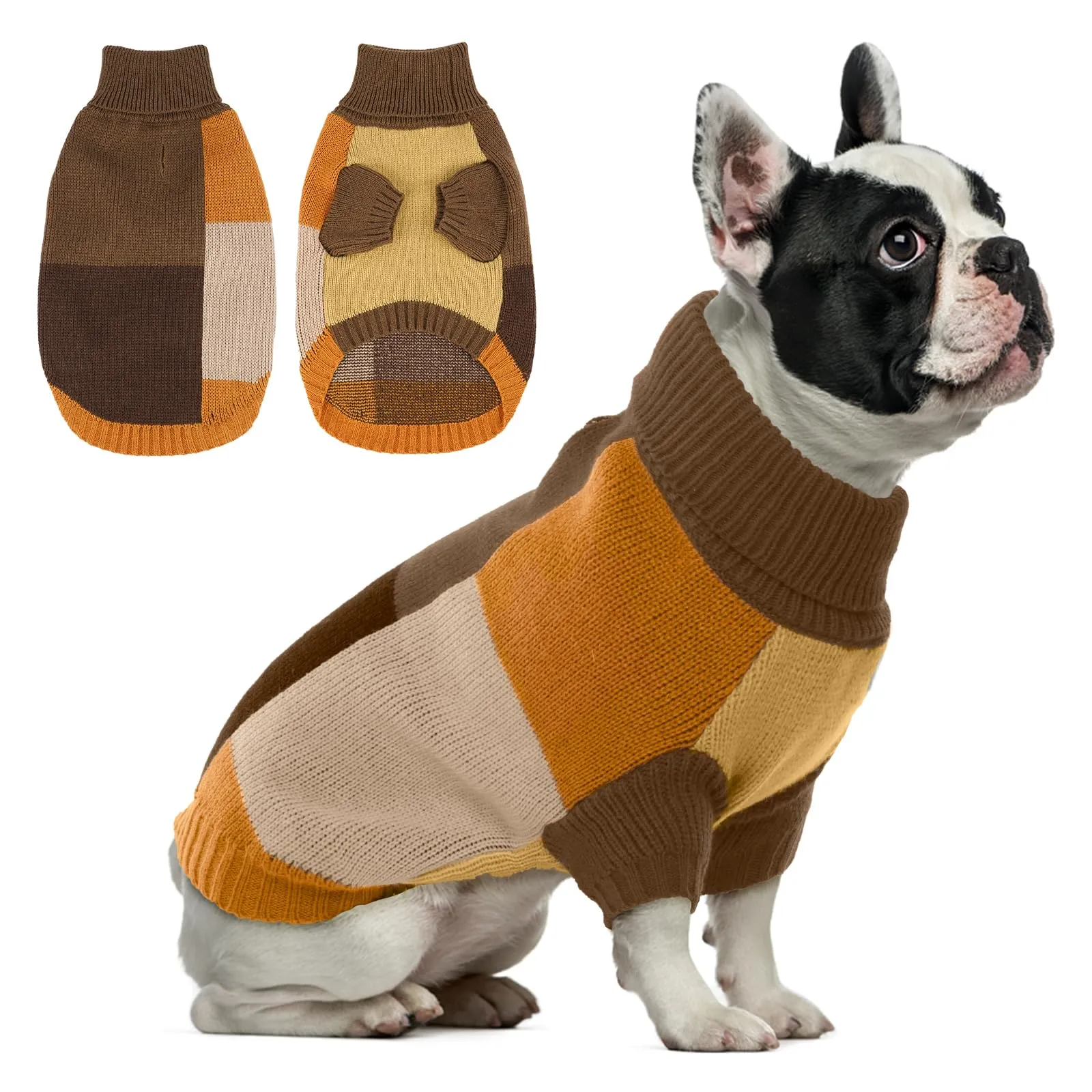 Maglione per cani di taglia media, lavorato a maglia, caldo per l'inverno, con foro per pettorina e collo alto, comodo maglione per cani per Natale, bulldog francese, misto autunno, L - immagine 1