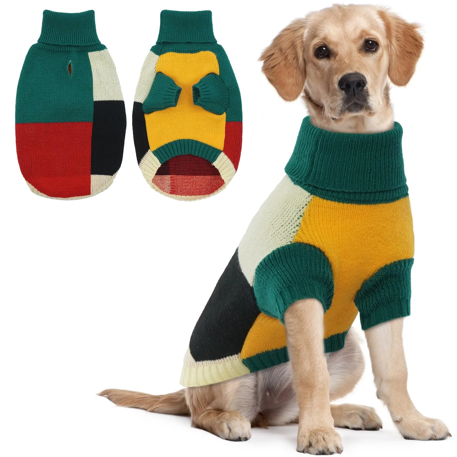 Pullover per cani di taglia media | Maglione caldo invernale per cani con foro per guinzaglio e collo alto | Maglione comodo per cani di Natale | Staffordshire, Forest Blend XXL - immagine 1