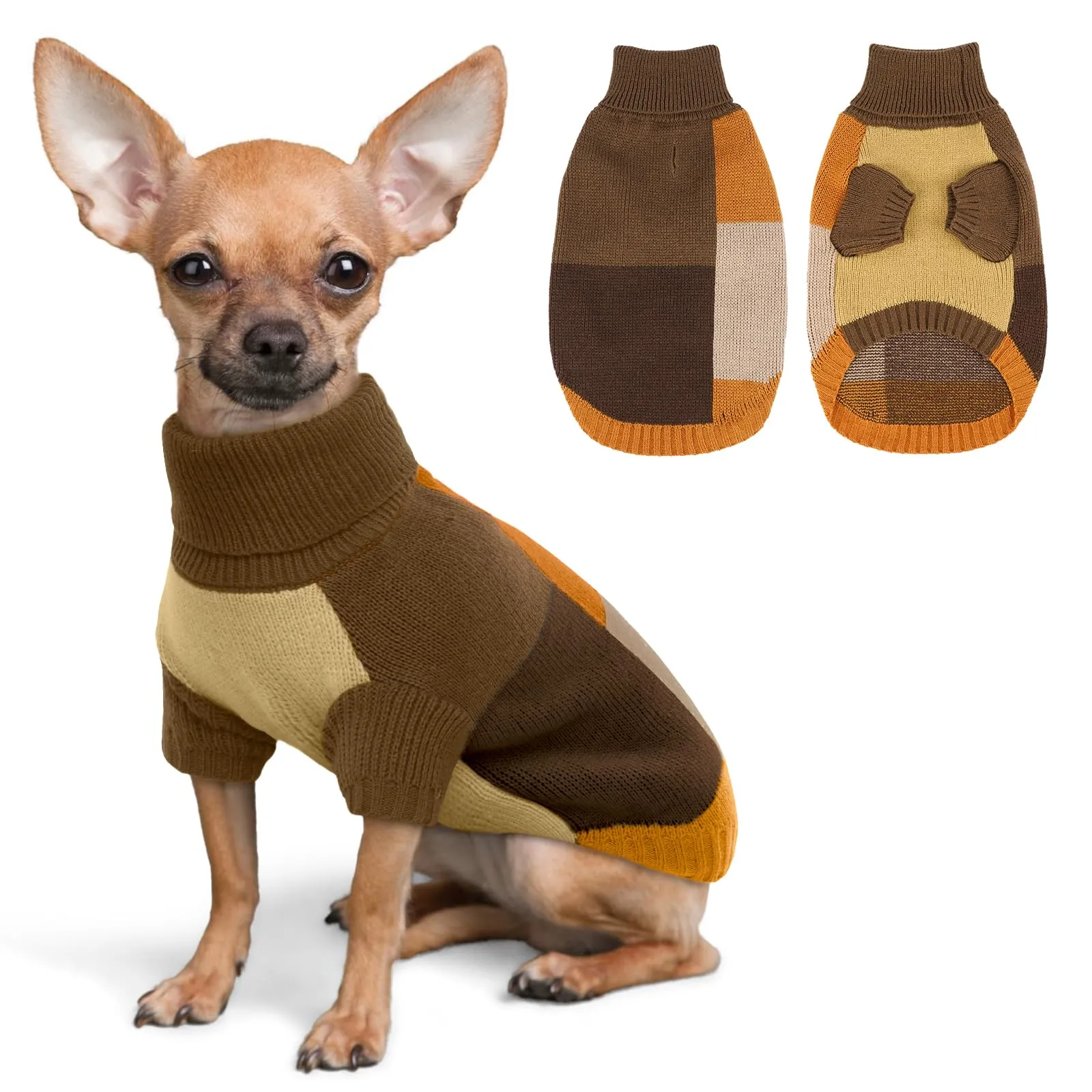 Maglione per cani di piccola taglia, maglione lavorato a maglia caldo per l'inverno con foro per imbracatura e collo alto, comodo maglione per cani di Natale, Maltese, mini bassotto, autunno blend, S - immagine 1