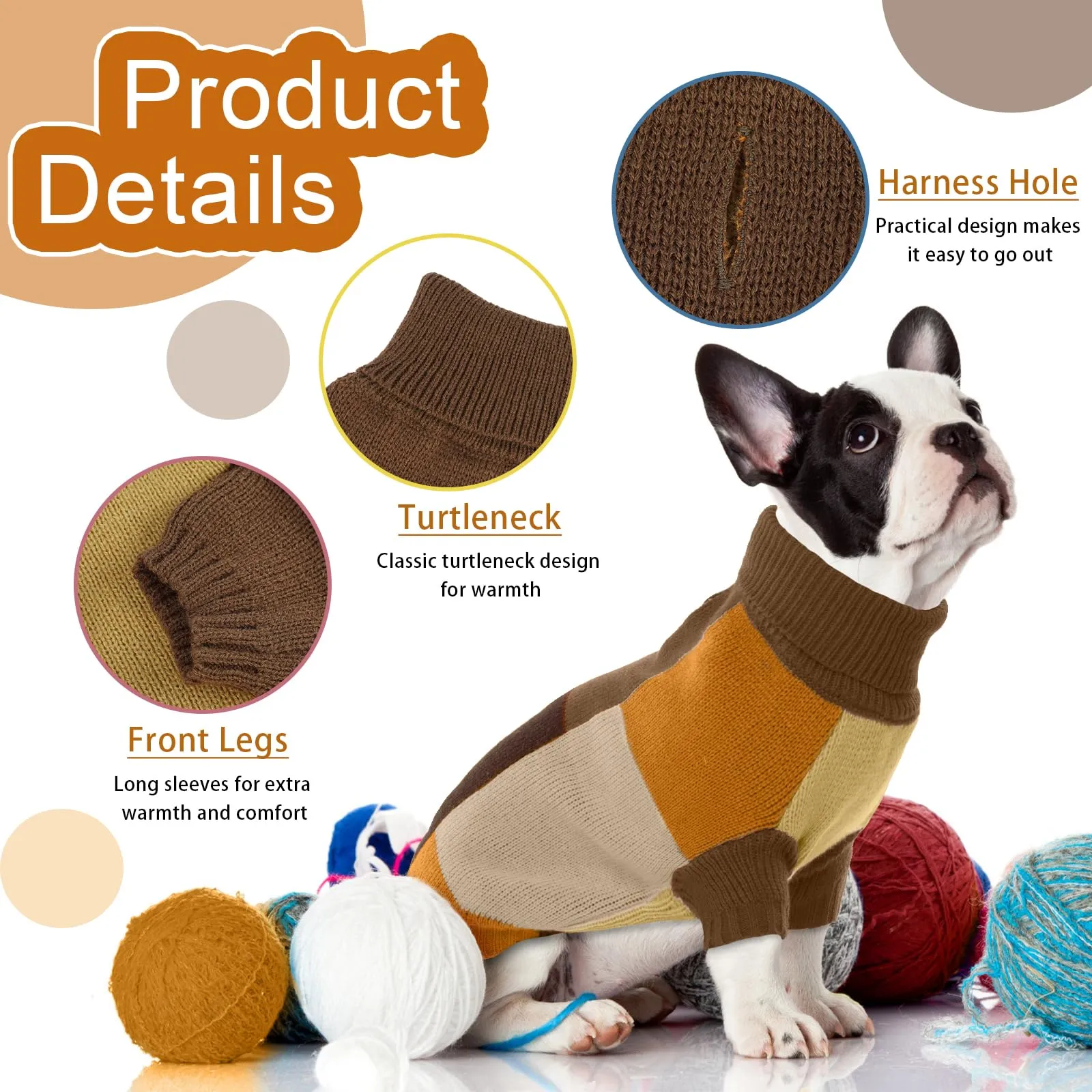 Maglione per cani di piccola taglia, maglione lavorato a maglia caldo per l'inverno con foro per imbracatura e collo alto, comodo maglione per cani di Natale, Maltese, mini bassotto, autunno blend, S - immagine 3