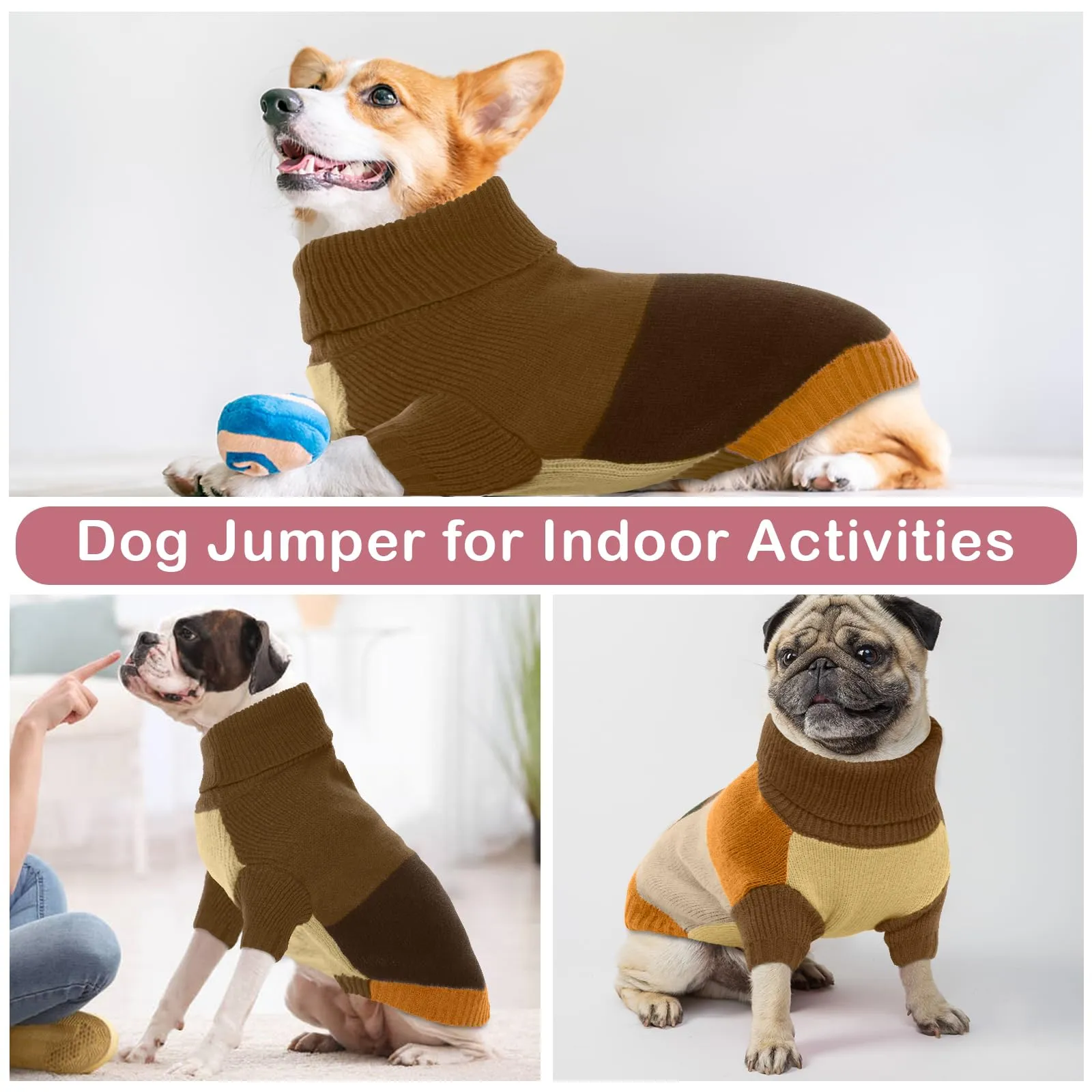 Maglione per cani di piccola taglia, maglione lavorato a maglia caldo per l'inverno con foro per imbracatura e collo alto, comodo maglione per cani di Natale, Maltese, mini bassotto, autunno blend, S - immagine 5
