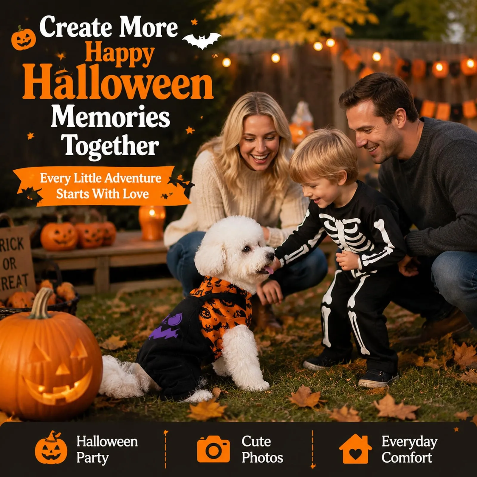 Beyinkoy Pigiama Halloween per cani, tutina 2-in-1 con zucche e pipistrelli - immagine 3
