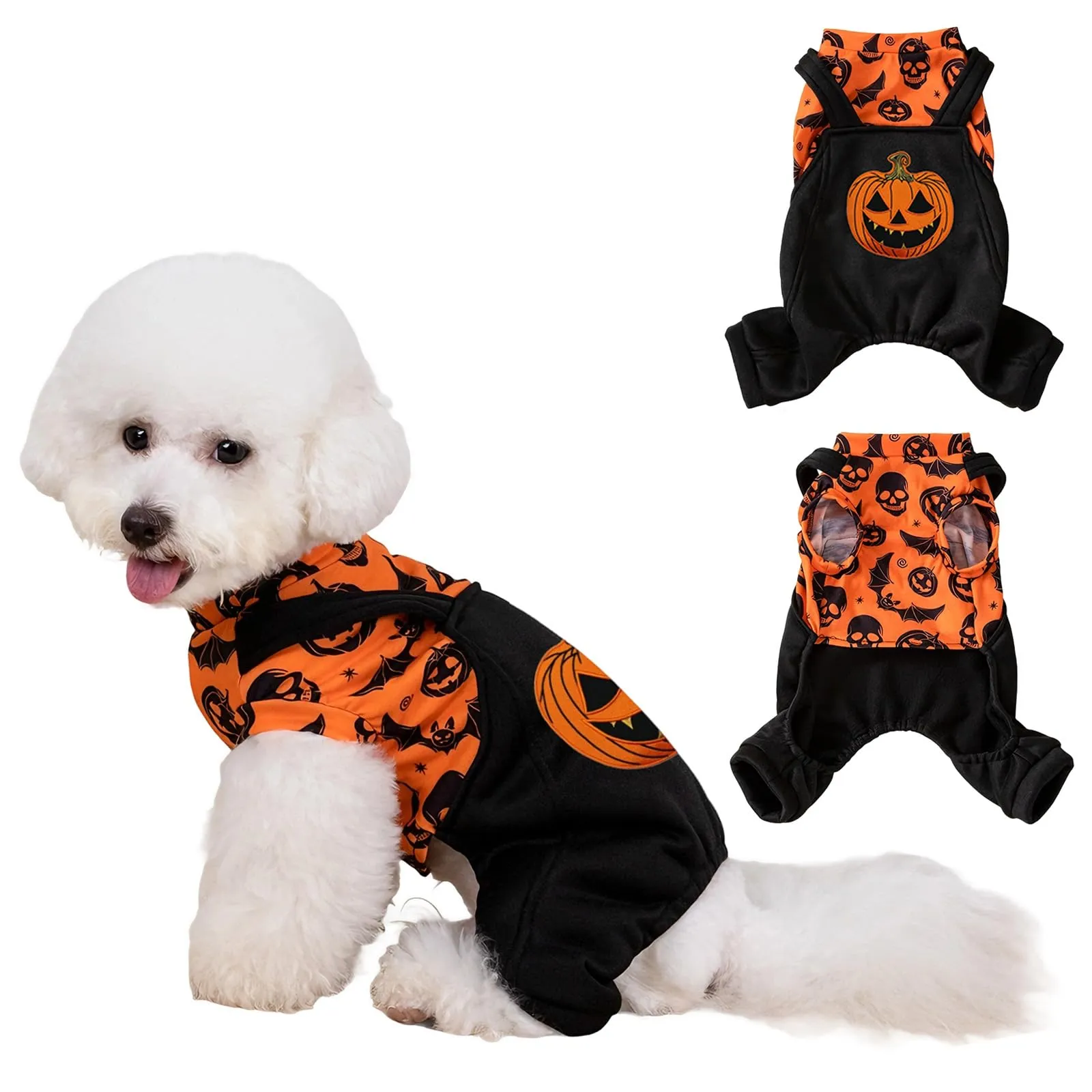 Beyinkoy Pigiama Halloween per cani, tutina 2-in-1 con zucche e pipistrelli - immagine 1