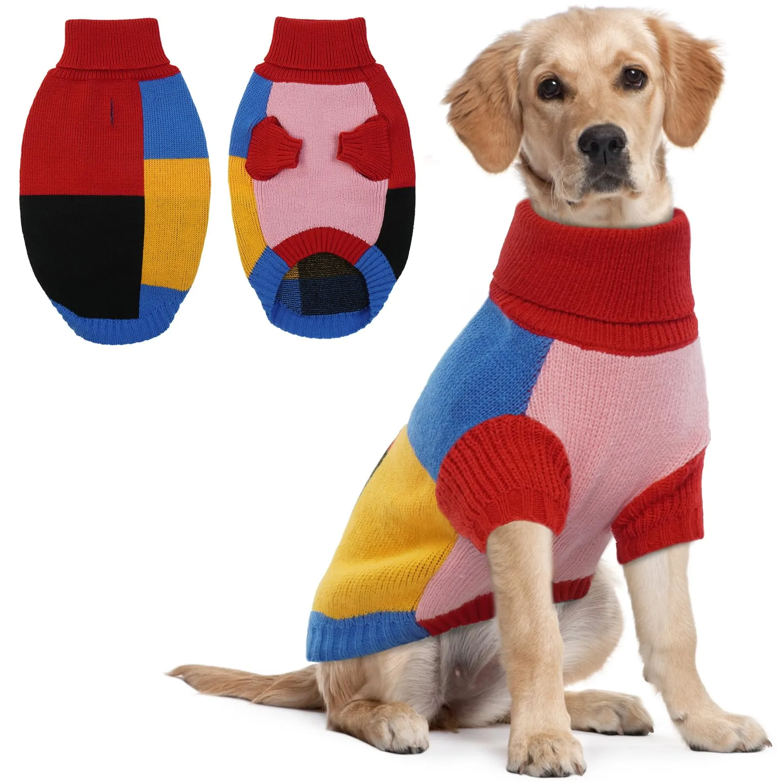 Maglione per cani di taglia grande, caldo maglione per cani in maglia acrilica con collo alto e foro per imbracatura, abbigliamento invernale per passeggiate per cani | Pit Bull, Lean Lab, Border - immagine 1
