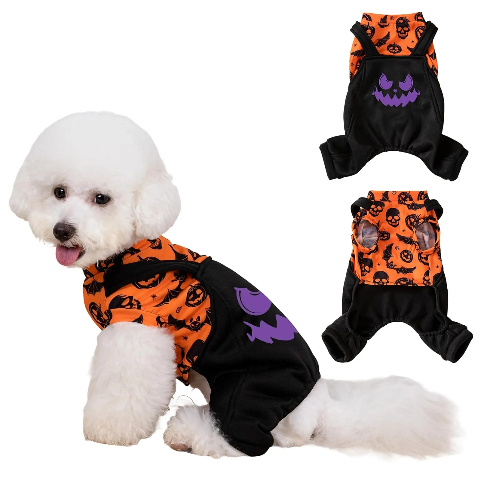 Beyinkoy Pigiama Halloween per cani, tutina 2-in-1 con zucche e pipistrelli - immagine 1