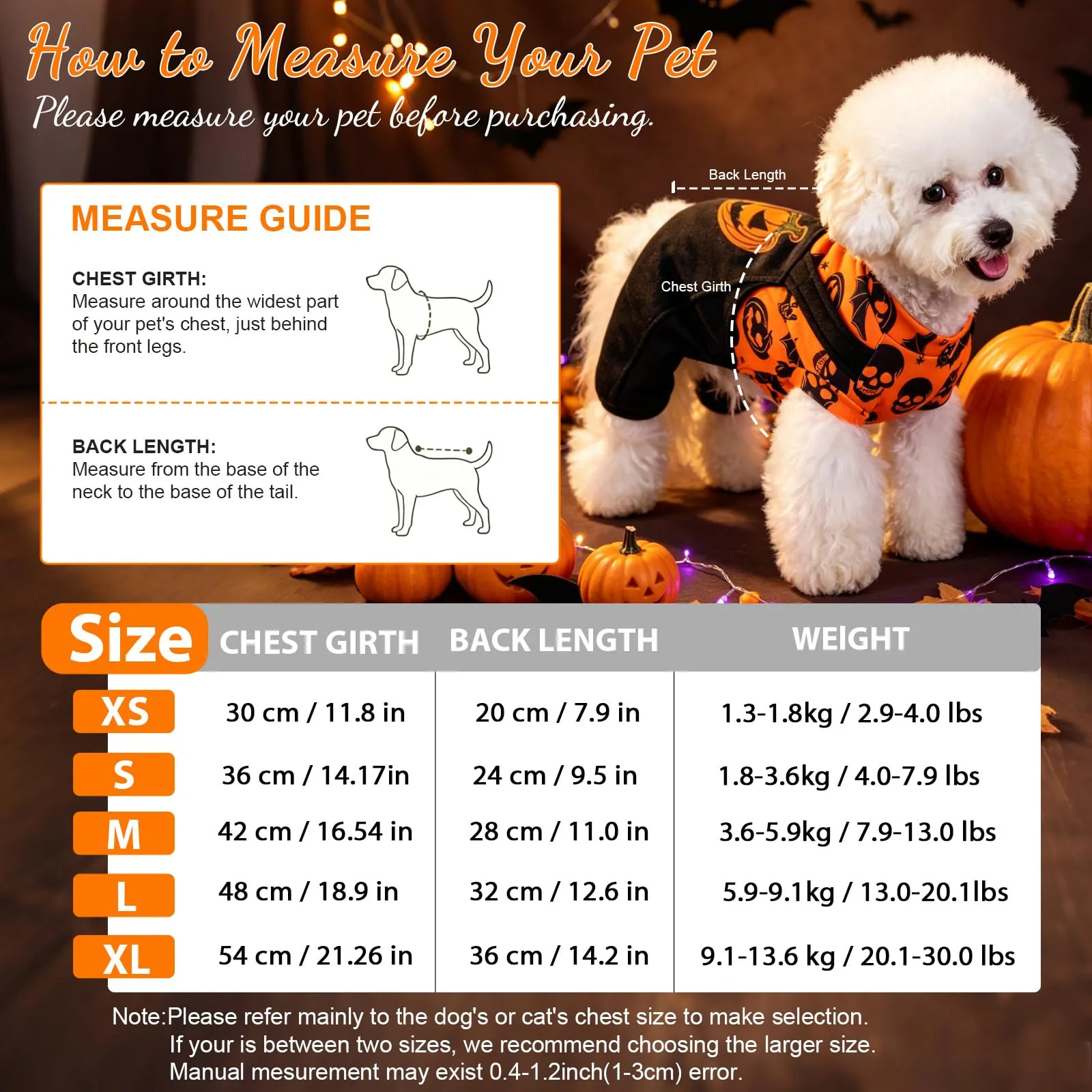 Beyinkoy Pigiama Halloween per cani, tutina 2-in-1 con zucche e pipistrelli - immagine 4