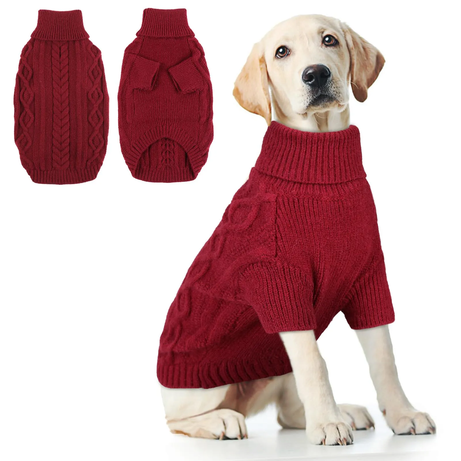 Maglione per cani di taglia grande, lavorato a maglia intrecciata, caldo, con foro per imbracatura, maglione a collo alto per passeggiate invernali, abbigliamento morbido ed elastico - immagine 1