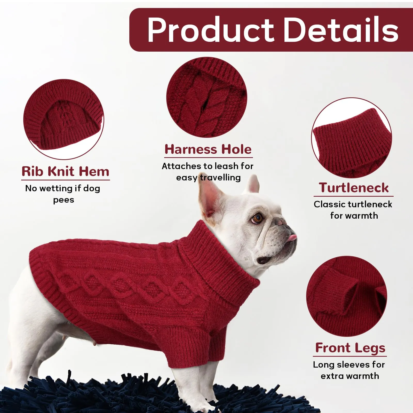 Maglione per cani di taglia grande, lavorato a maglia intrecciata, caldo, con foro per imbracatura, maglione a collo alto per passeggiate invernali, abbigliamento morbido ed elastico - immagine 3