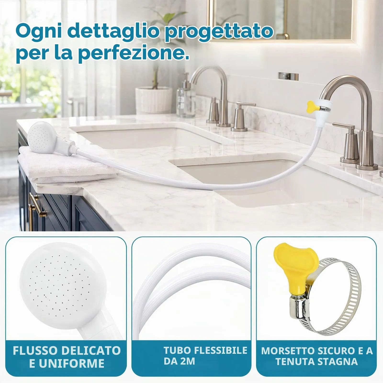 PULCINELLI Doccetta Portatile Multifunzionale per Lavandino con Tubo 2M - immagine 5