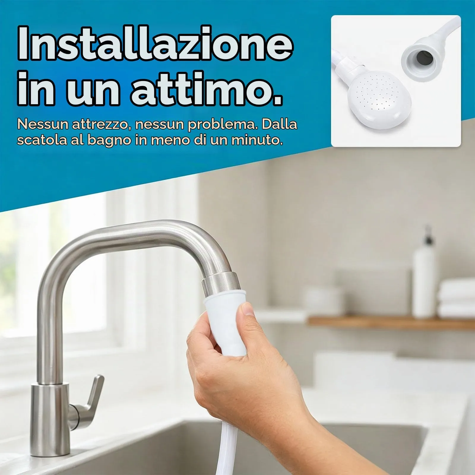 PULCINELLI Doccetta Portatile Multifunzionale per Lavandino con Tubo 2M - immagine 6