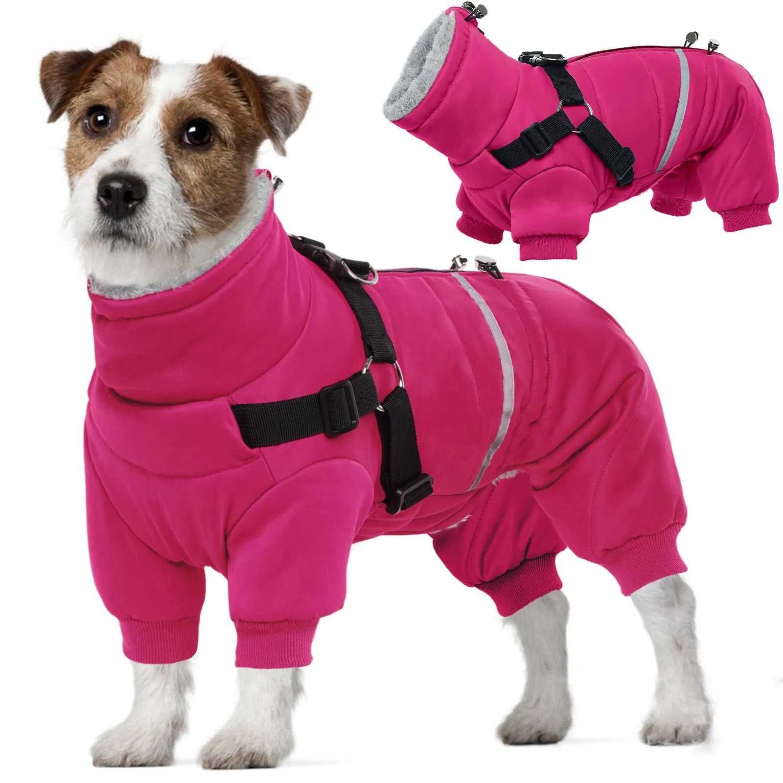 Giacca per cani con pettorina, caldo cappotto da neve, impermeabile e antivento per il freddo, comodo cappotto da esterno per cani, giacca elegante con cerniera incl - immagine 1
