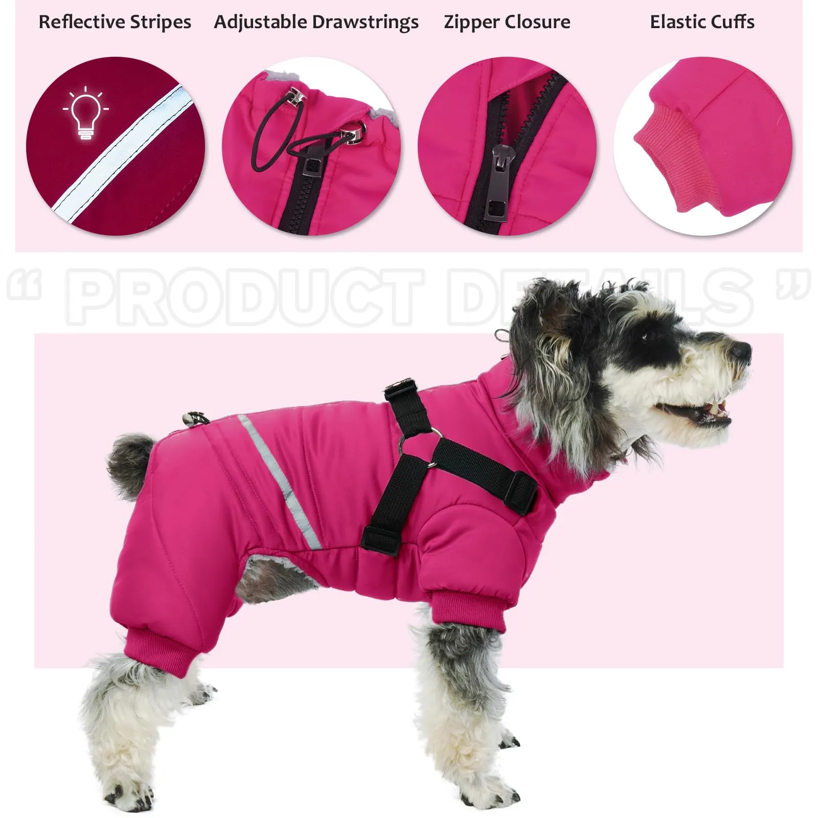 Giacca per cani con pettorina, caldo cappotto da neve, impermeabile e antivento per il freddo, comodo cappotto da esterno per cani, giacca elegante con cerniera incl - immagine 5
