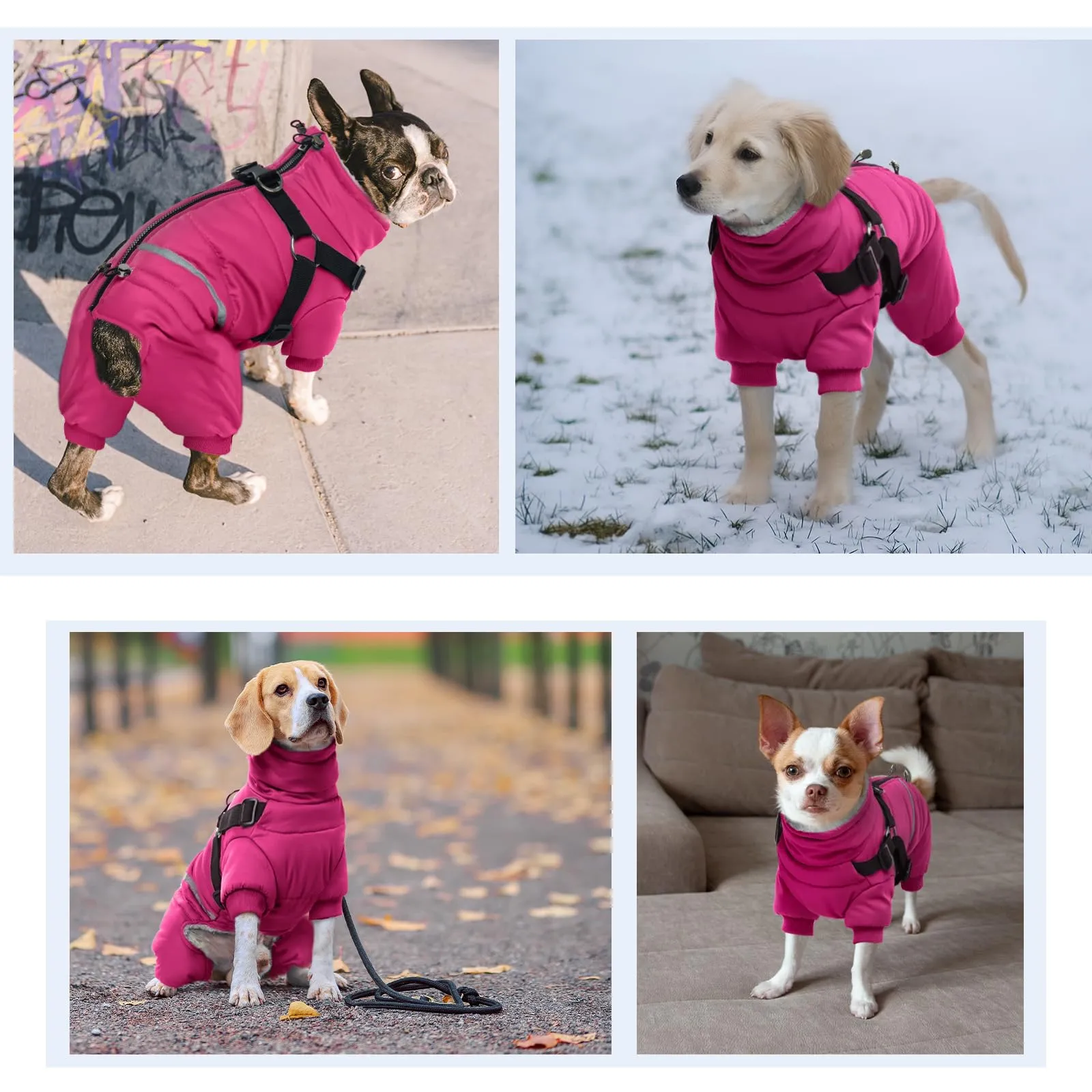 Mantello per cane con pettorina per cani piccoli - Giacca in pile calda per cucciolo - Cappotto invernale per cane piccolo - Combinazione invernale (rosa rossa, S) - immagine 6