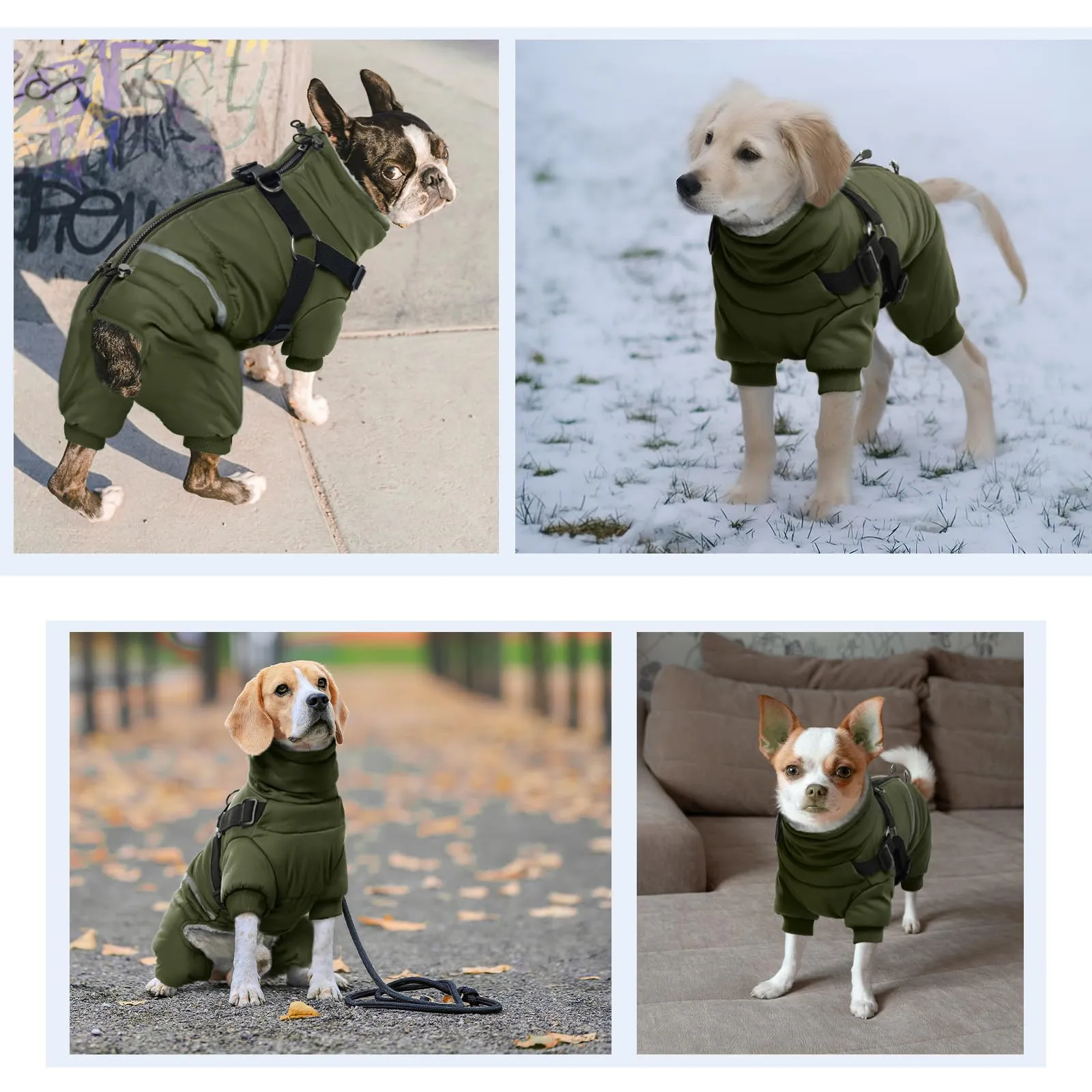Cappotto invernale impermeabile per cani con gambe, cappotto invernale per cani con pettorina, giacca invernale in pile (verde militare, XL) - immagine 6