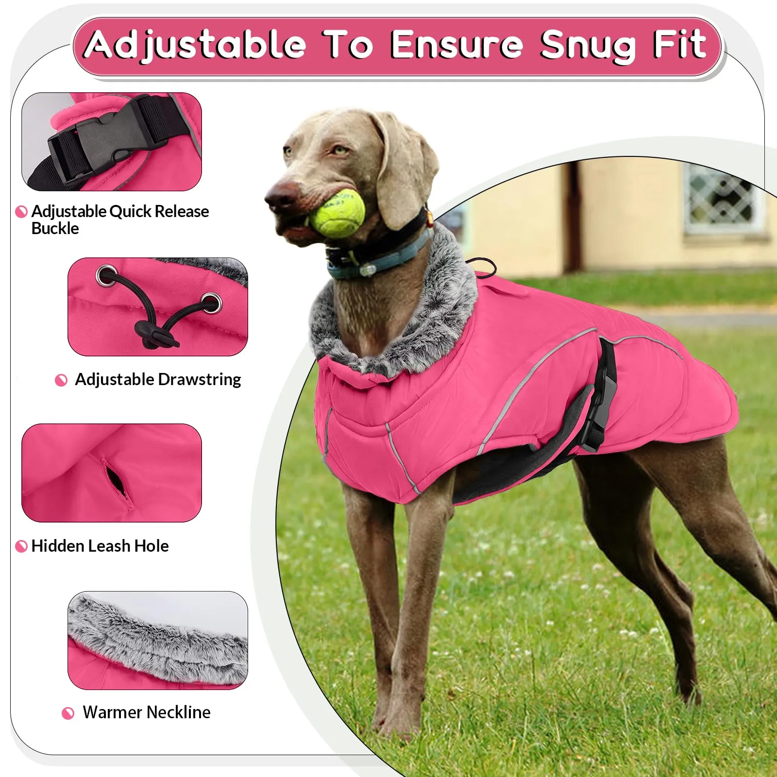 Giacca per cani di taglia media, cappotto antivento imbottito in cotone confortevole, giacca per il freddo, fodera in pile, comoda tuta invernale per cani di taglia media (rosa, M) - immagine 4