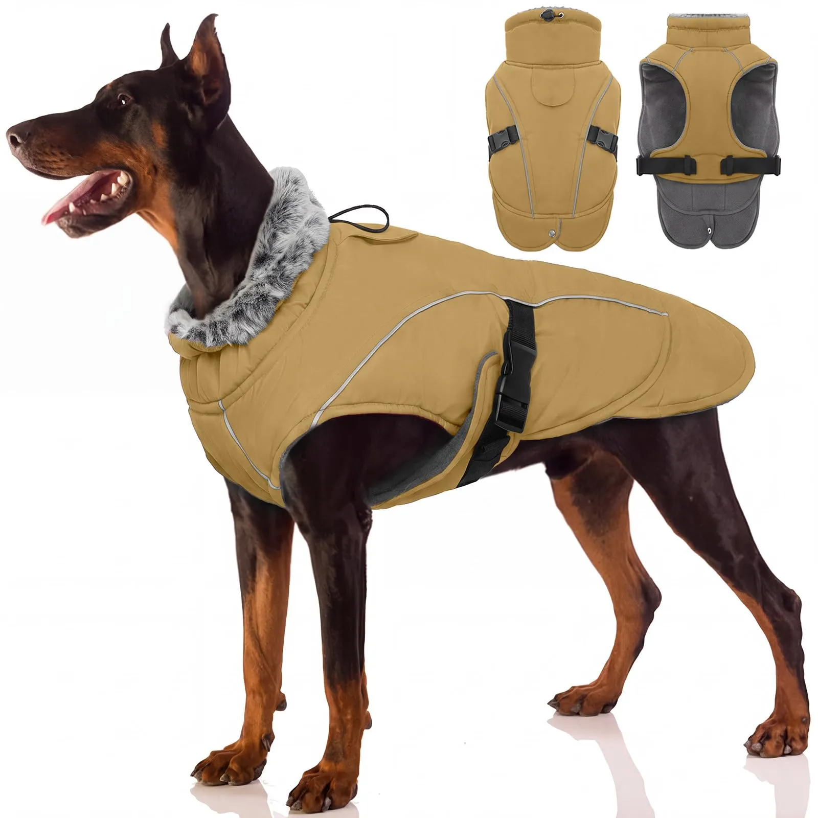 Giacca impermeabile per cani - Cappotto caldo invernale antivento per cani - Tuta da neve per cani (caffè, L) - immagine 1