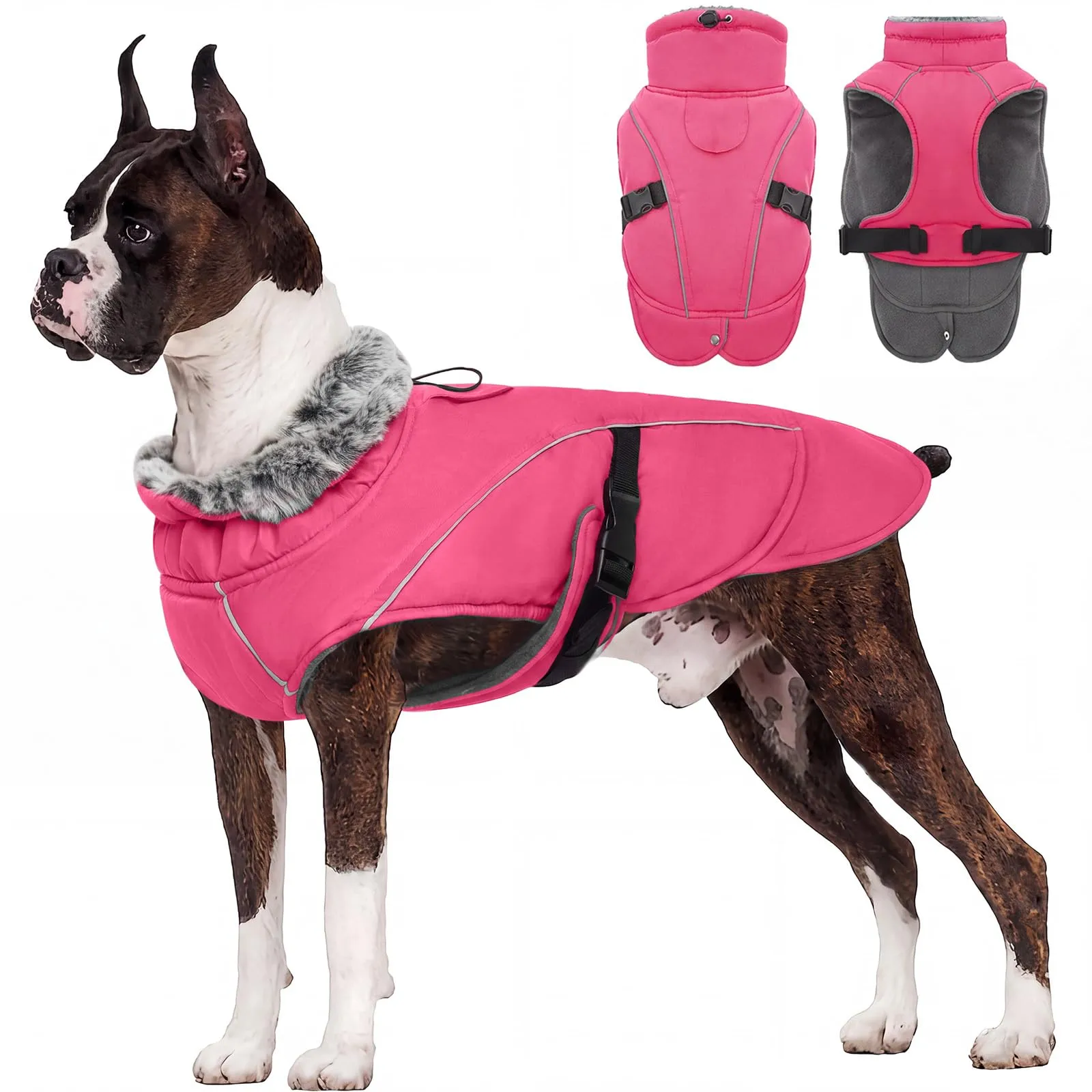 Cappotti impermeabili per cani, abbigliamento invernale per cani, giacca calda per cucciolo, gilet, abbigliamento invernale per cane, con foro per imbracatura (rosa, 3XL) - immagine 1