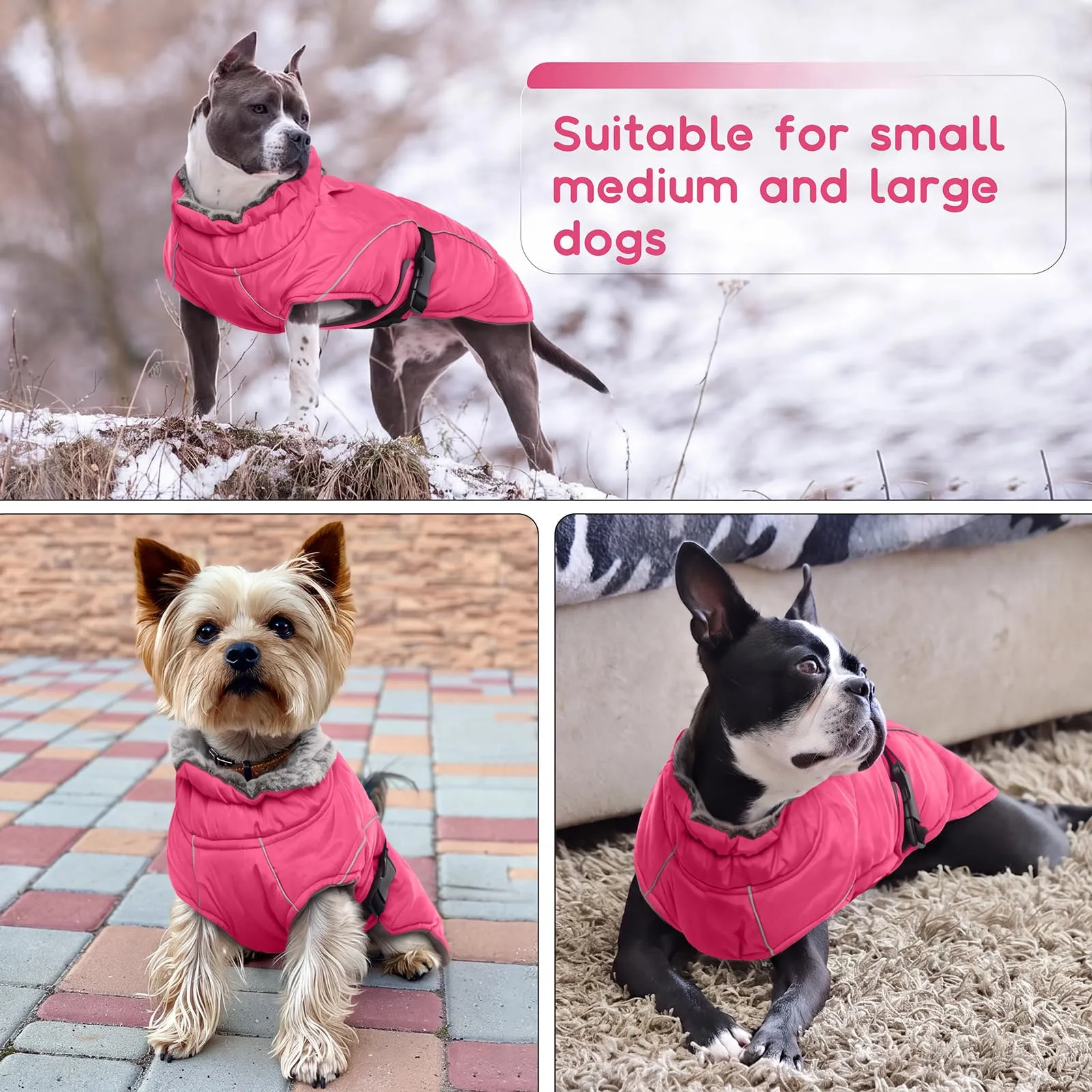 Cappotto invernale per cani, impermeabile, caldo, foderato in pile spesso, imbottito, in cotone, comodo, resistente alla neve, per il freddo (rosa, L) - immagine 6