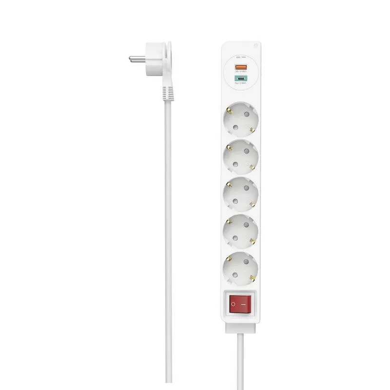 Multipresa Hama 00223186 5 prese 2 USB-A angolare interruttore 1,4 m - immagine 1
