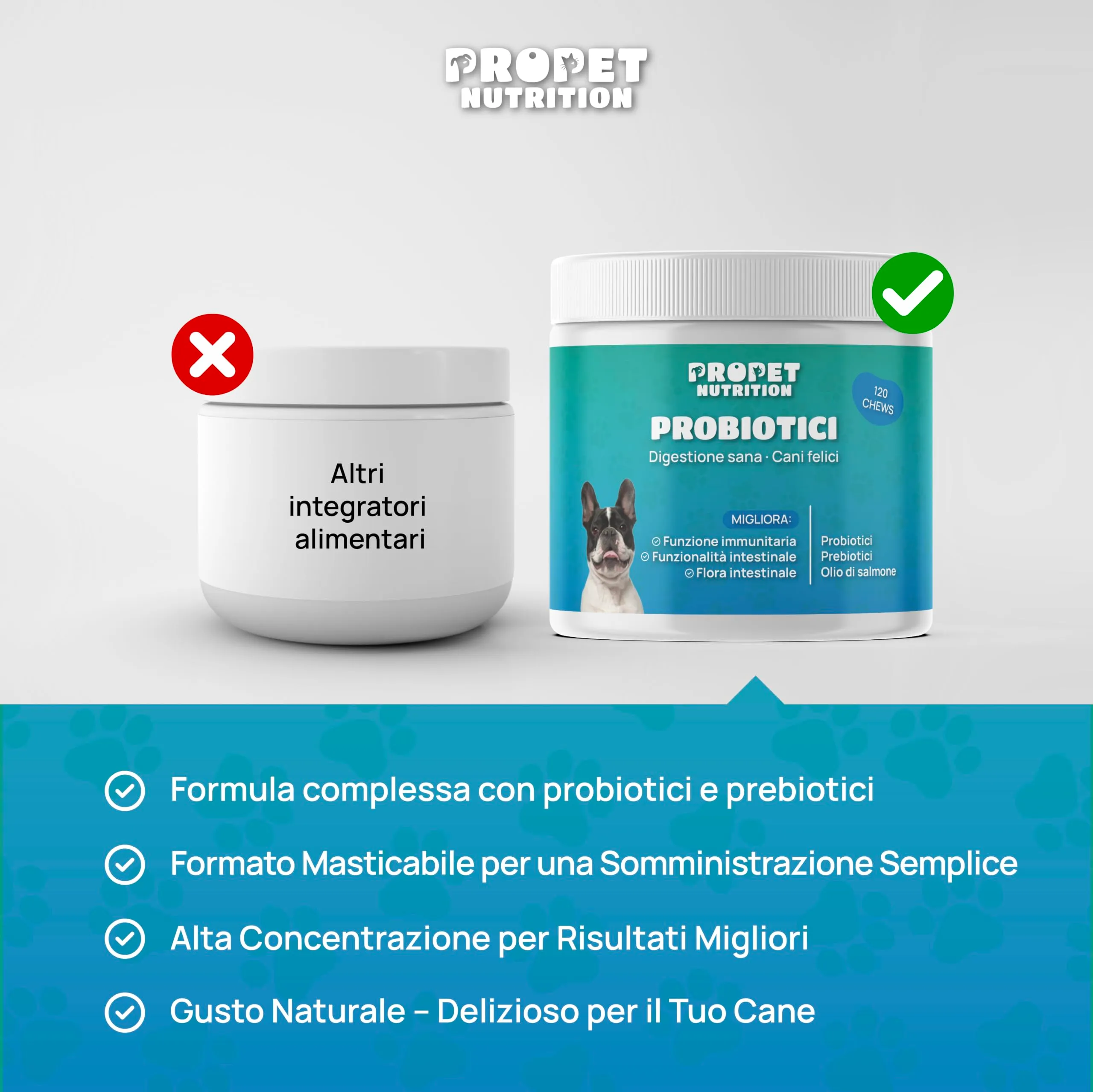 Probiotici per Cani (360 G.) Fermenti Lattici Cane + Prebiotici + Olio di Salmone. Equilibrio Intestinale e Digestione. 5 Miliardi UFC. 120 Masticativi. Ripristino della Flora Batterica. Gusto pollo - immagine 5