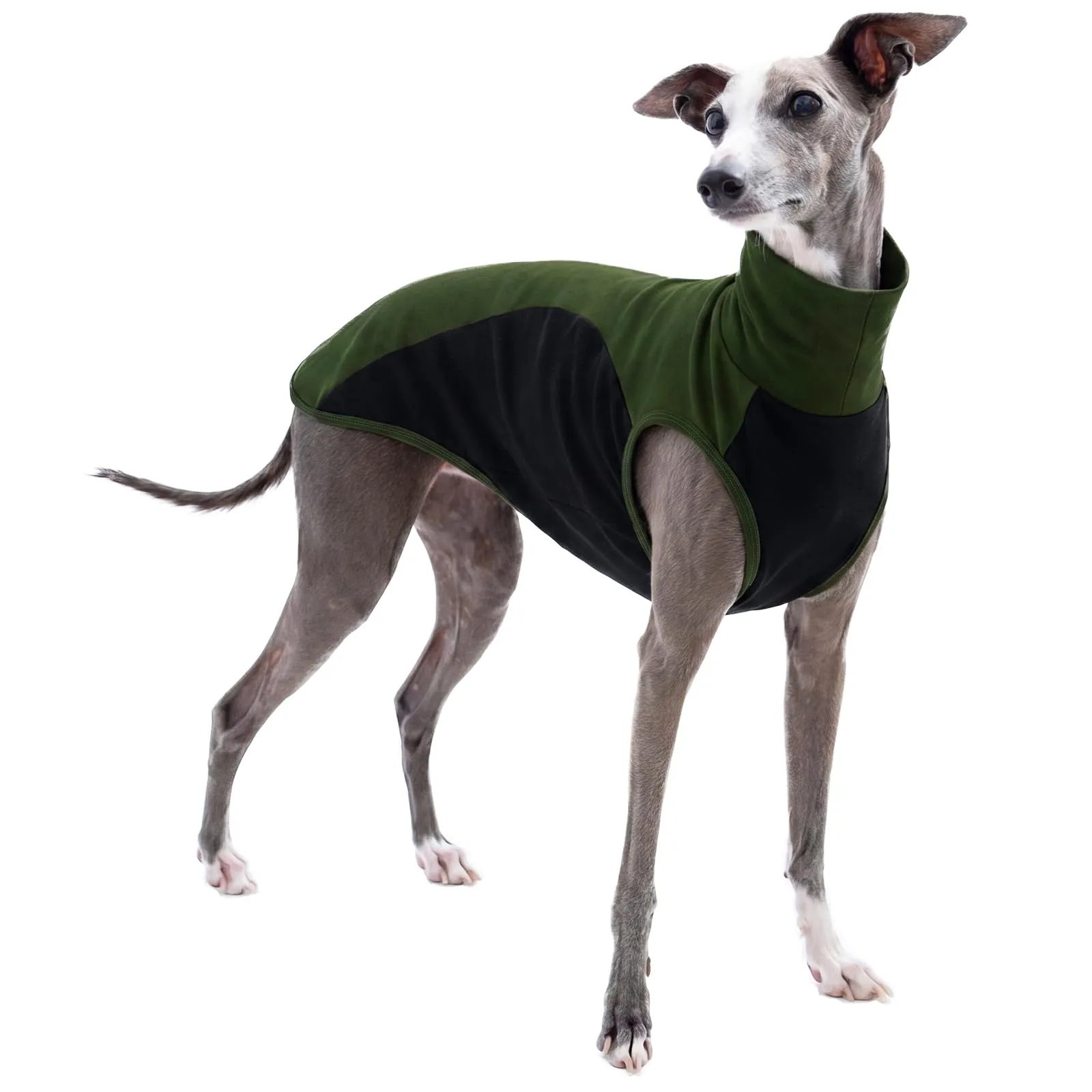 Vestiti da levriero italiano, traspirante, primavera/estate, abbigliamento sportivo, pullover whippet, pigiama a due gambe, dolcevita, camicia per cani, comodo (verde militare, XS) - immagine 1