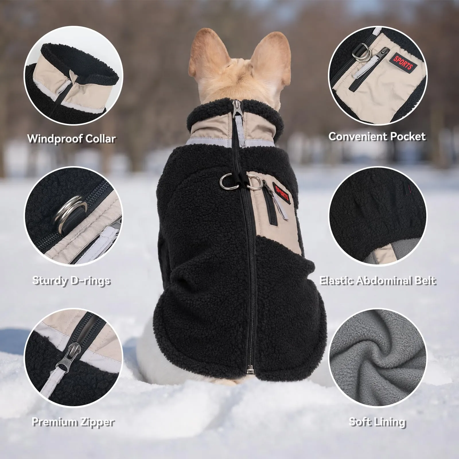 FEimaX Cappotto per Cani Invernale Giacca in Pile Calda con Anello a D, Gilet Cane Antivento Cucciolo Vestiti Caldo per Cani di Piccola e Media Taglia - immagine 4