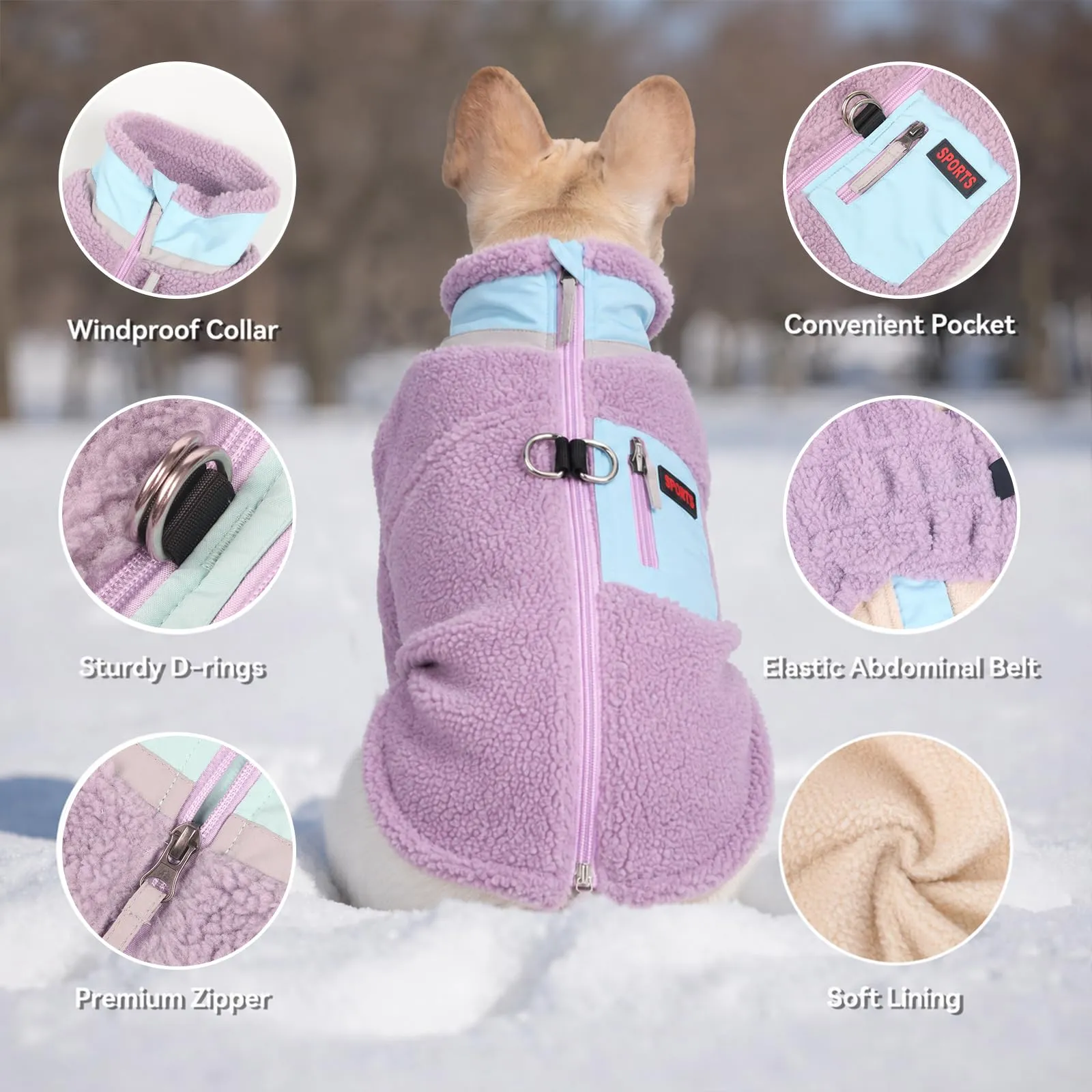 FEimaX Cappotto per Cani Invernale Giacca in Pile Calda con Anello a D, Gilet Cane Antivento Cucciolo Vestiti Caldo per Cani di Piccola e Media Taglia - immagine 4