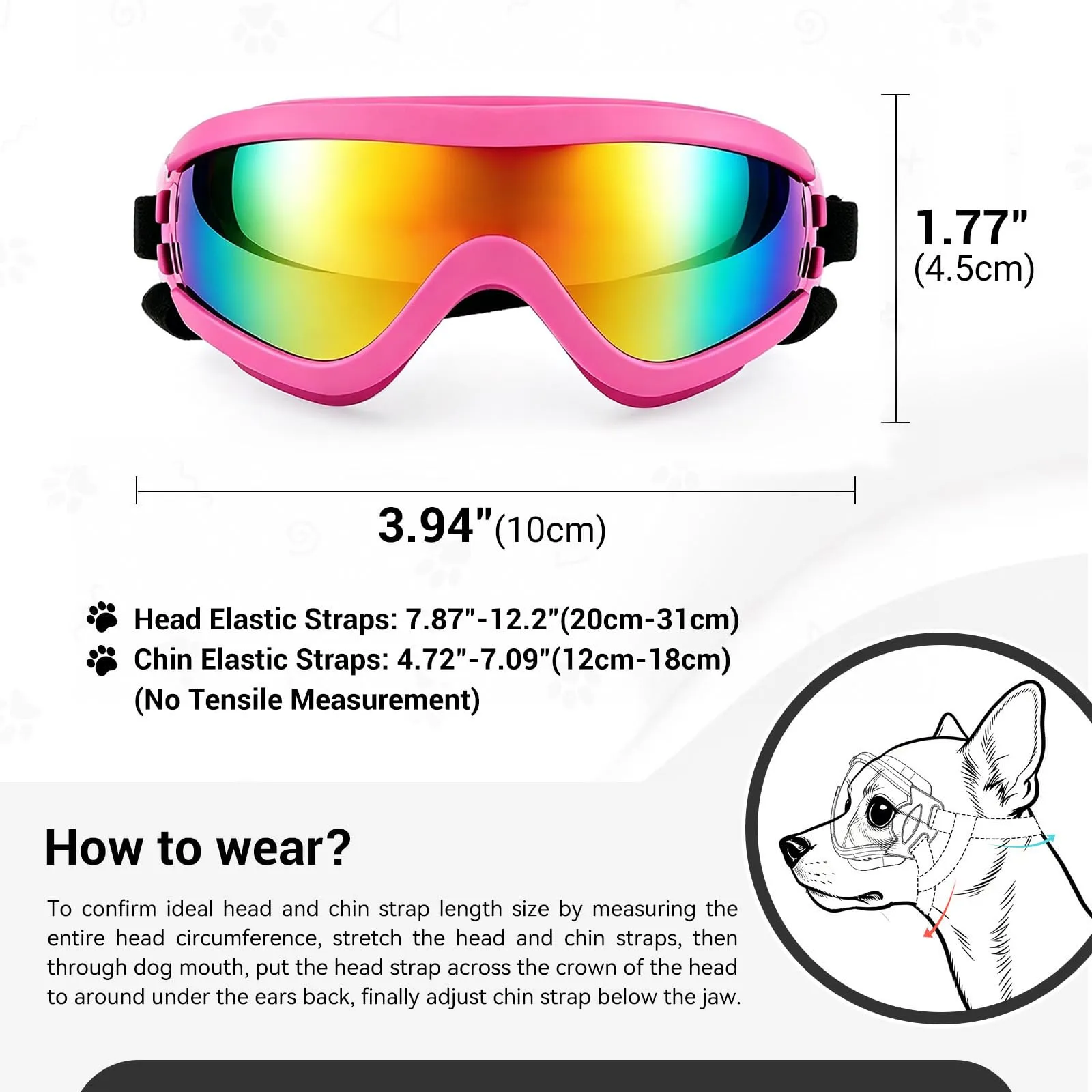 Occhiali da moto per cani di piccola taglia, anti-UV, antivento, con fascia elastica regolabile, occhiali da sole per cani di piccola taglia, rosa, S - immagine 6