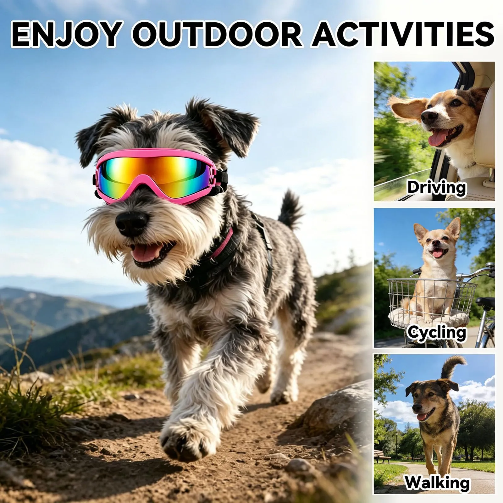 Occhiali da moto per cani di taglia media - Anti-UV - Antivento - Con banda elastica regolabile - Occhiali da sole per cani di razza media - Rosa, M - immagine 4