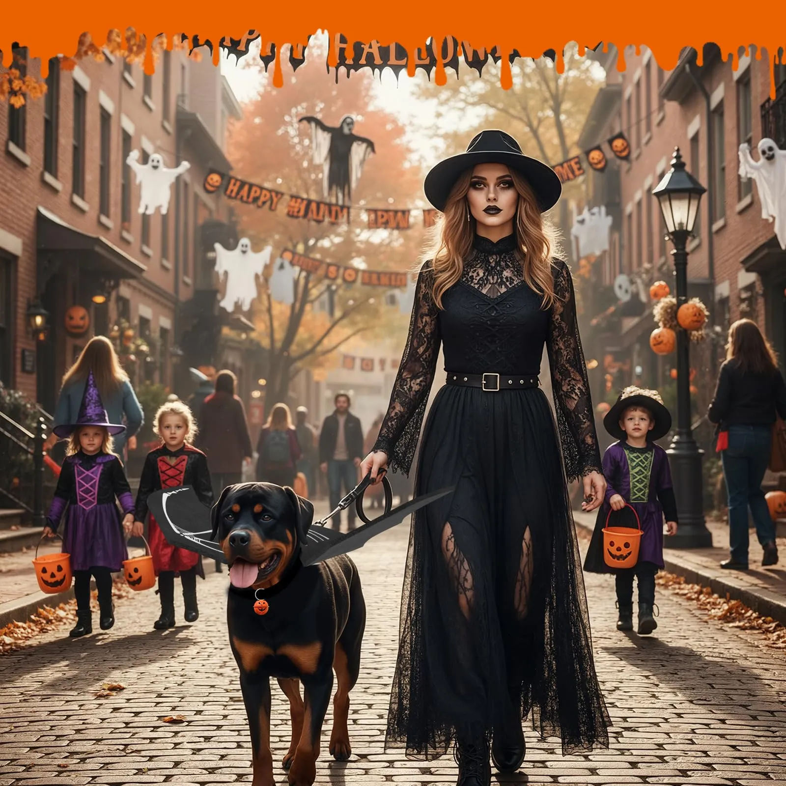 OLANRUN Costume di Halloween per cani di taglia grande, ali di pipistrello regolabili per cani di taglia grande con campana di zucca, stampa scheletro sul retro, costume per animali domestici - immagine 8