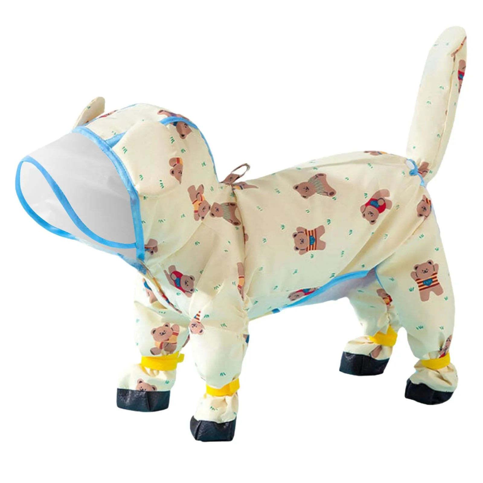 Generisch Impermeabile per cani di piccola taglia, con anello a D, poncho impermeabile con strisce riflettenti, con stivali da pioggia per clima bagnato (giallo, XS) - immagine 1