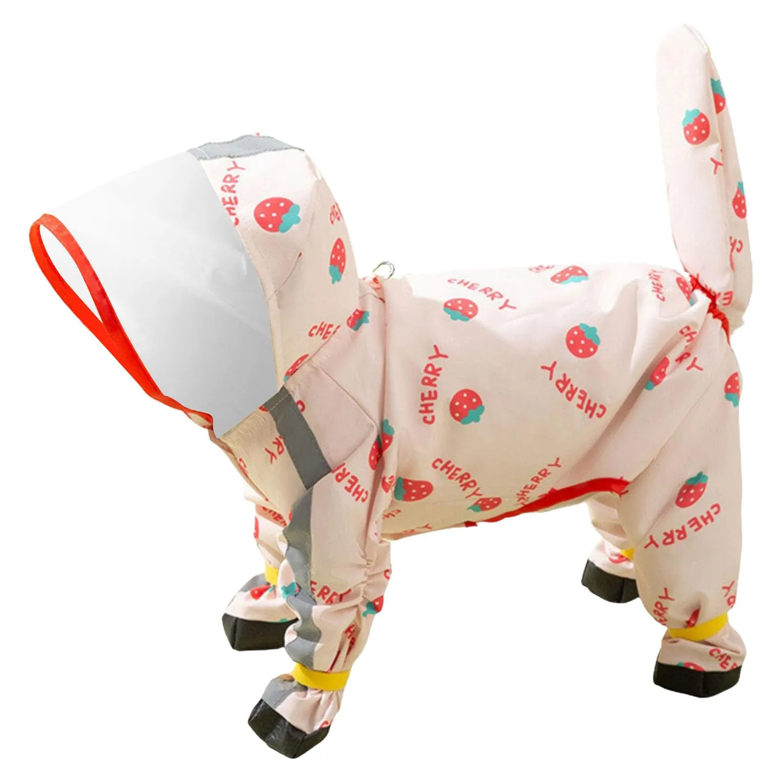 Generisch Impermeabile per cani di piccola taglia, con anello a D, poncho impermeabile con strisce riflettenti, con stivali da pioggia per clima bagnato (M) - immagine 1