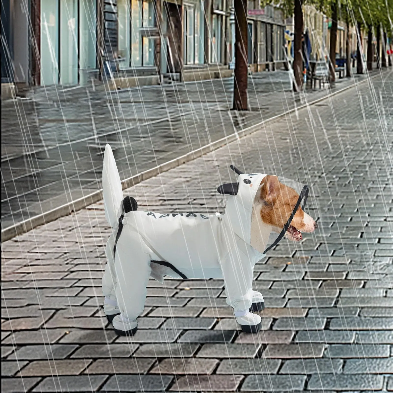 Generisch Impermeabile per cani di piccola taglia, con anello a D, poncho impermeabile con strisce riflettenti, con stivali da pioggia per clima bagnato (argento, S) - immagine 3