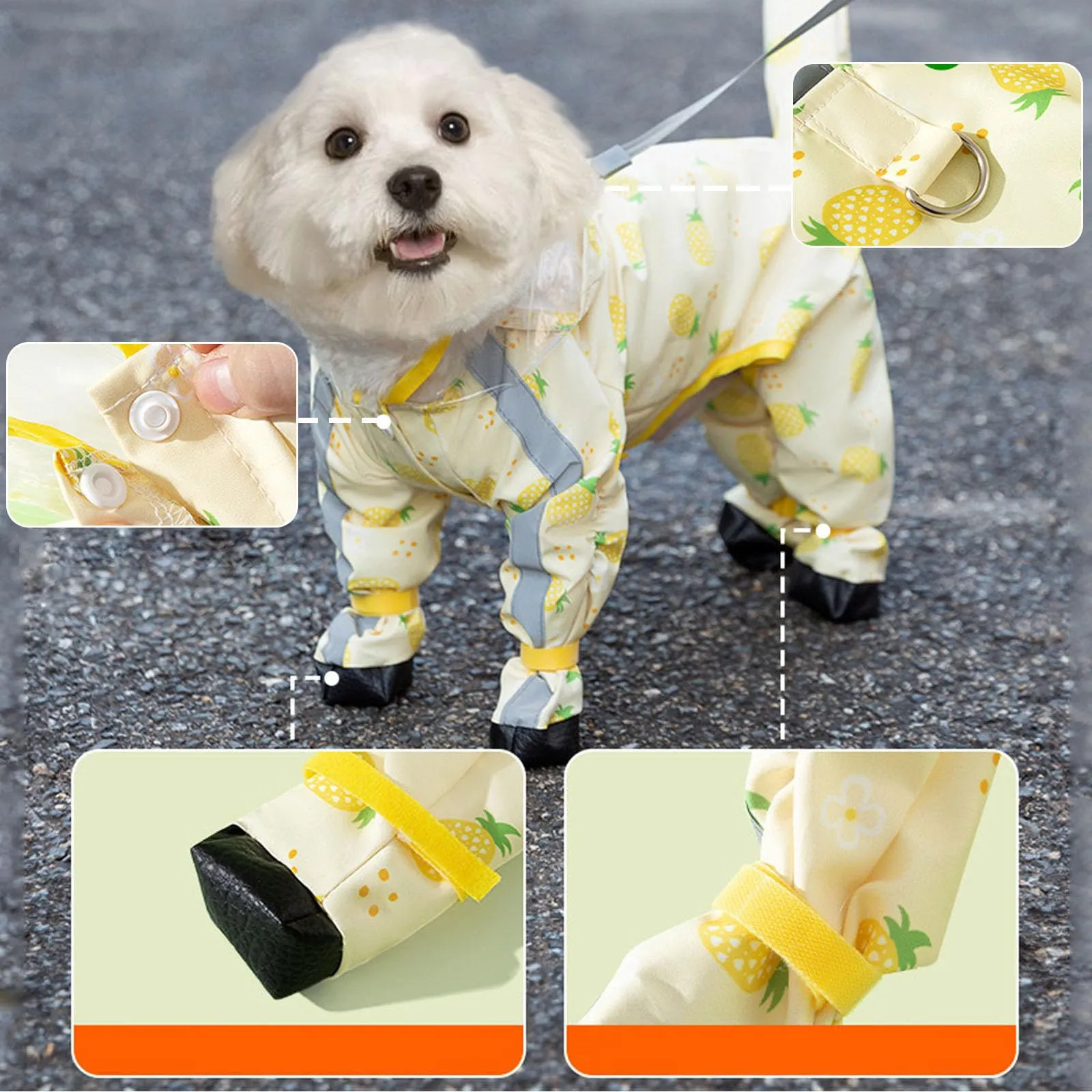 Generisch Impermeabile per cani di piccola taglia, con anello a D, poncho impermeabile con strisce riflettenti, con stivali da pioggia per clima bagnato (argento, XXL) - immagine 5