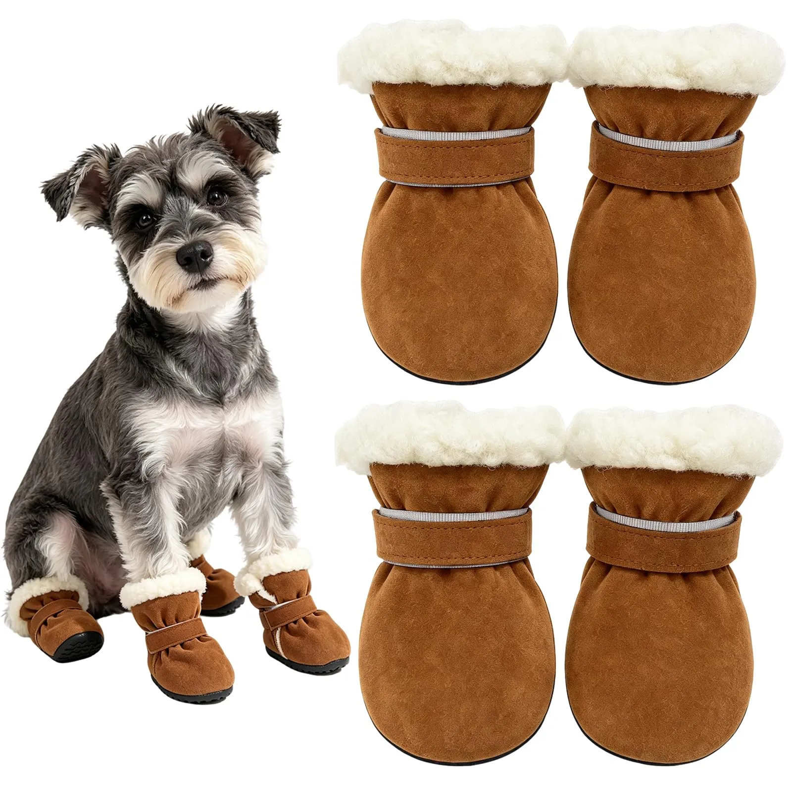 4 Pezzi Scarpette per Cani Morbido e Confortevole Scarpe Cane Marrone 5CM - immagine 1