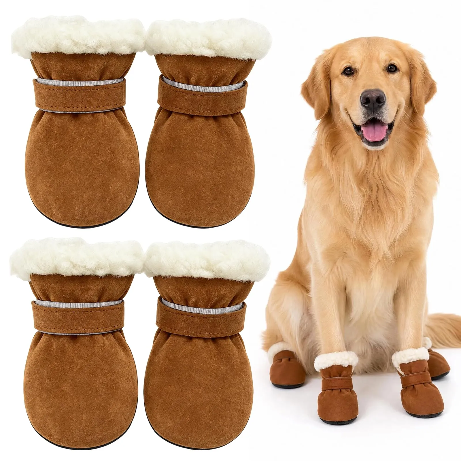 4 Pezzi Scarpette per Cani Morbido e Confortevole Scarpe Cane Marrone 5,5CM - immagine 1