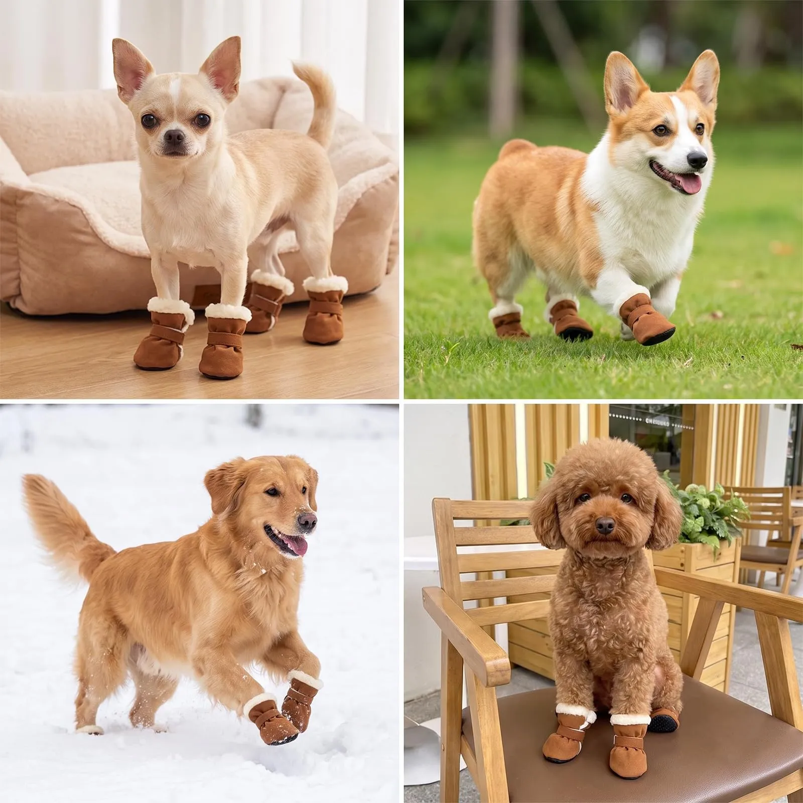 4 Pezzi Scarpette per Cani Morbido e Confortevole Scarpe Cane Marrone 5,5CM - immagine 6