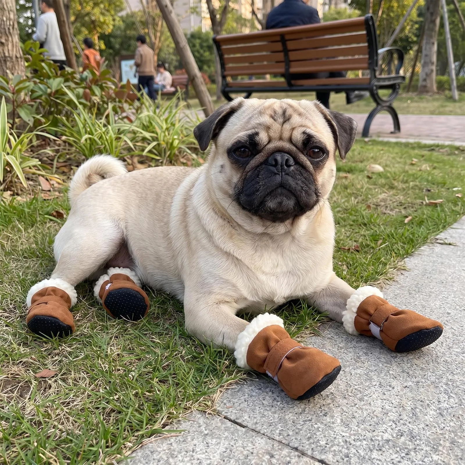 4 Pezzi Scarpette per Cani Morbido e Confortevole Scarpe Cane Marrone 5,5CM - immagine 7