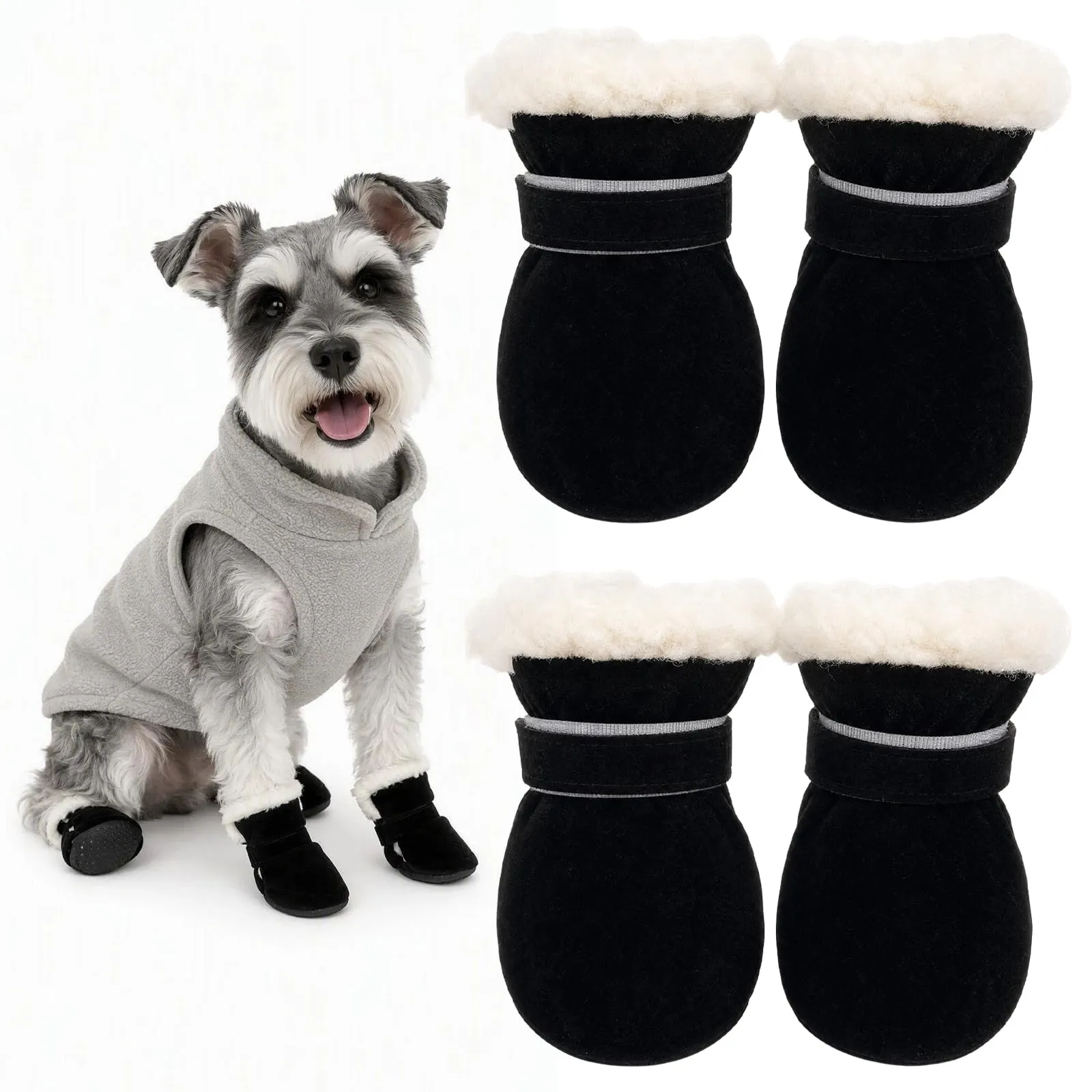 4 Pezzi Scarpette per Cani Morbido e Confortevole Scarpe Cane Nero 5CM - immagine 1