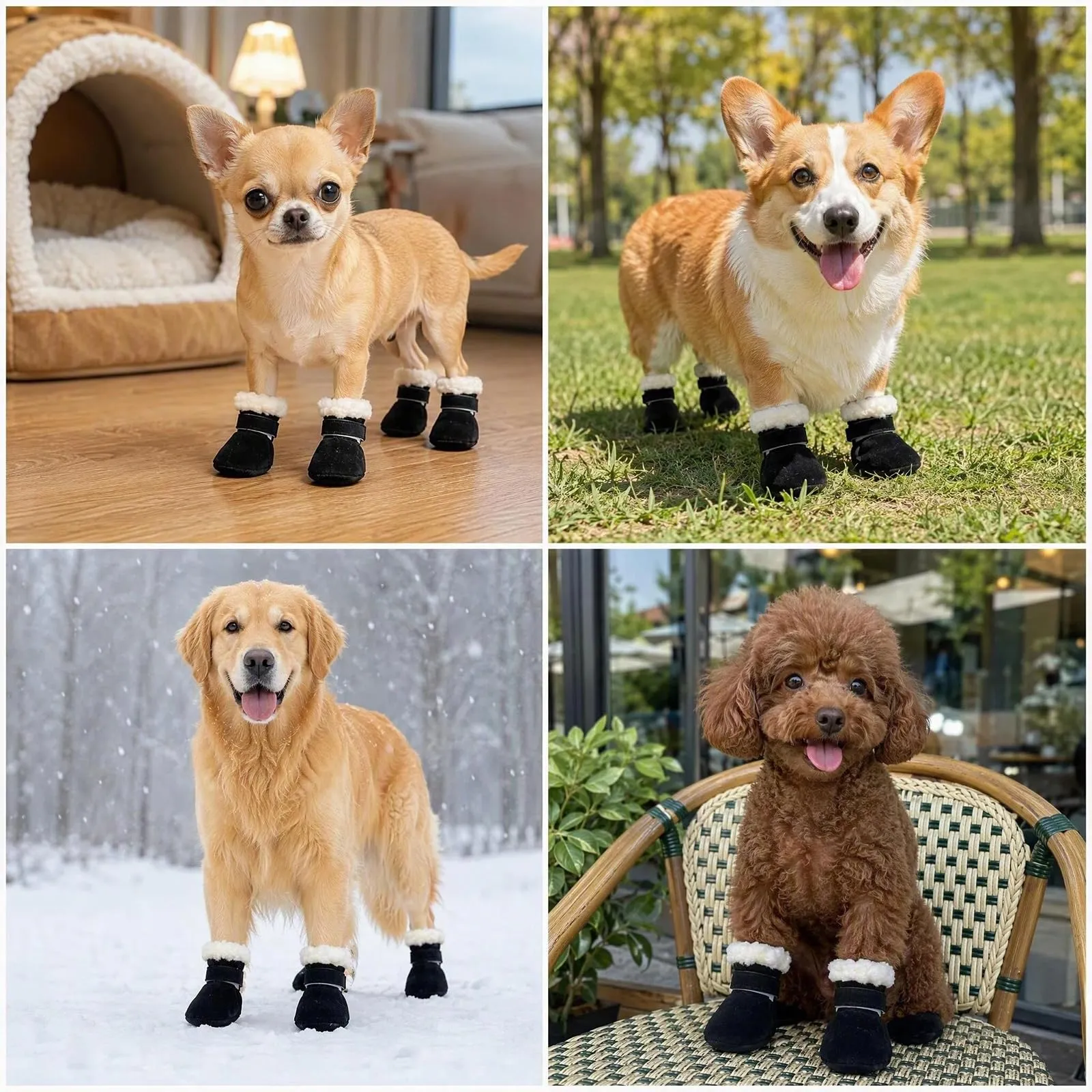 4 Pezzi Scarpette per Cani Morbido e Confortevole Scarpe Cane Nero 5CM - immagine 7