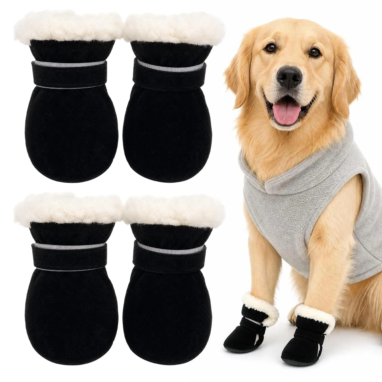 4 Pezzi Scarpette per Cani Morbido e Confortevole Scarpe Cane Nero 5,5CM - immagine 1
