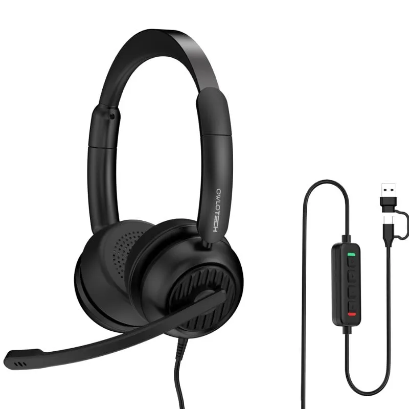 Auricolari Owlotech Deskbuds Pro con cavo USB-A USB-C, Cancellazione Rumore e Microfono Neri - immagine 1