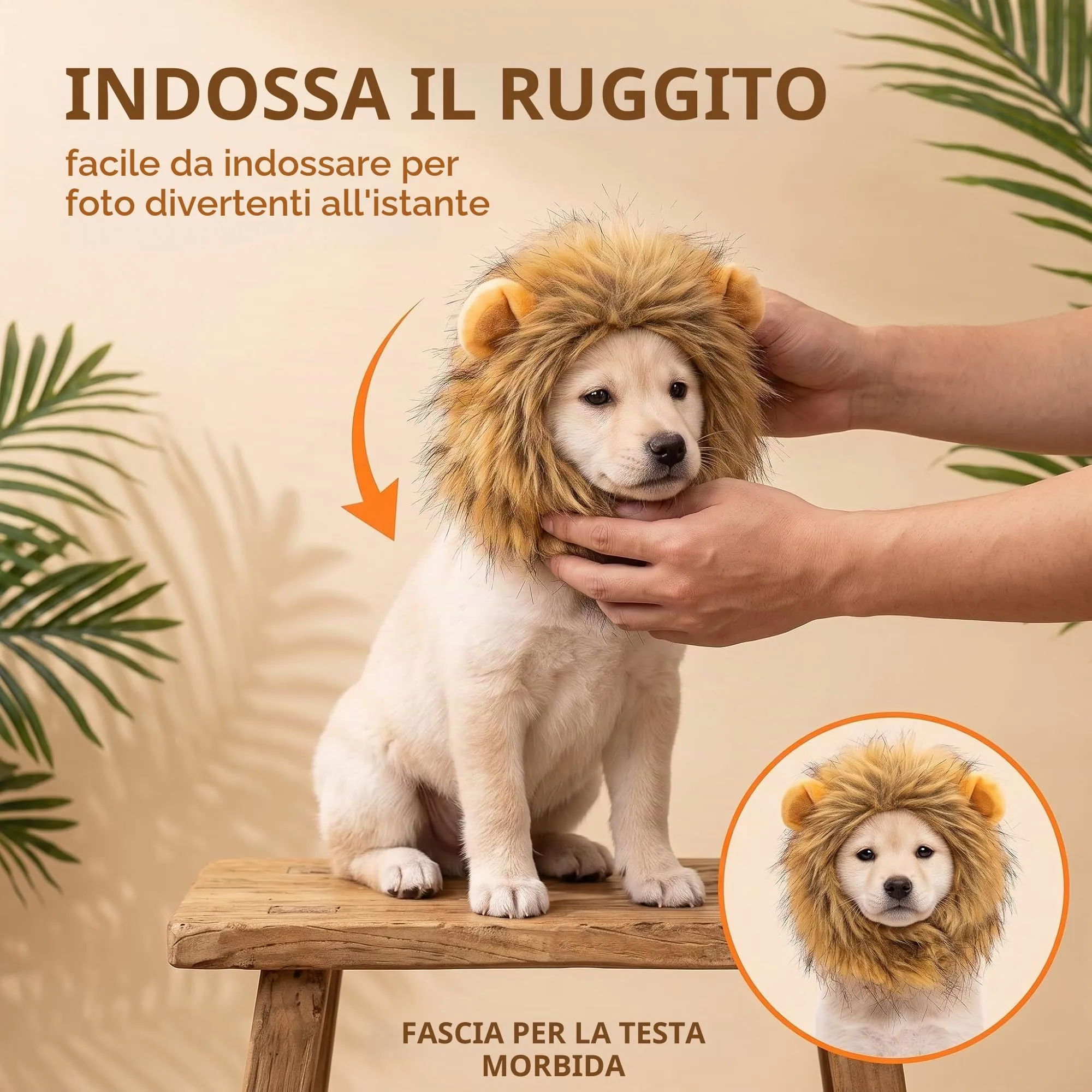 IMLDUY Criniera di Leone per Gatti e Cani Piccoli - Parrucca Morbida per Travestimento Animali Domestici - Costume Divertente per Carnevale, Feste e Cosplay - Accessorio Regolabile per Cuccioli - immagine 2